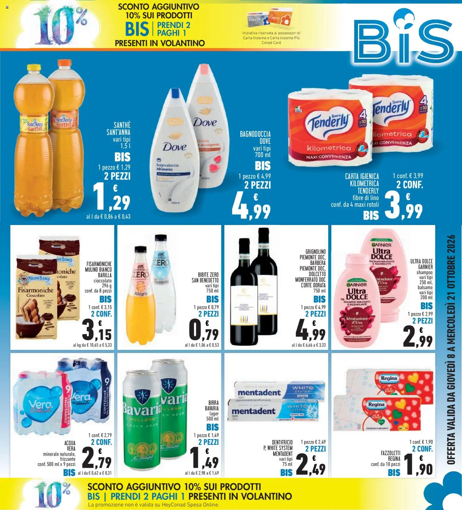Volantino Conad del 08/10/2026 | Pagina: 5 | Prodotti: Shampoo, Balsamo, Fazzoletti, Bibite