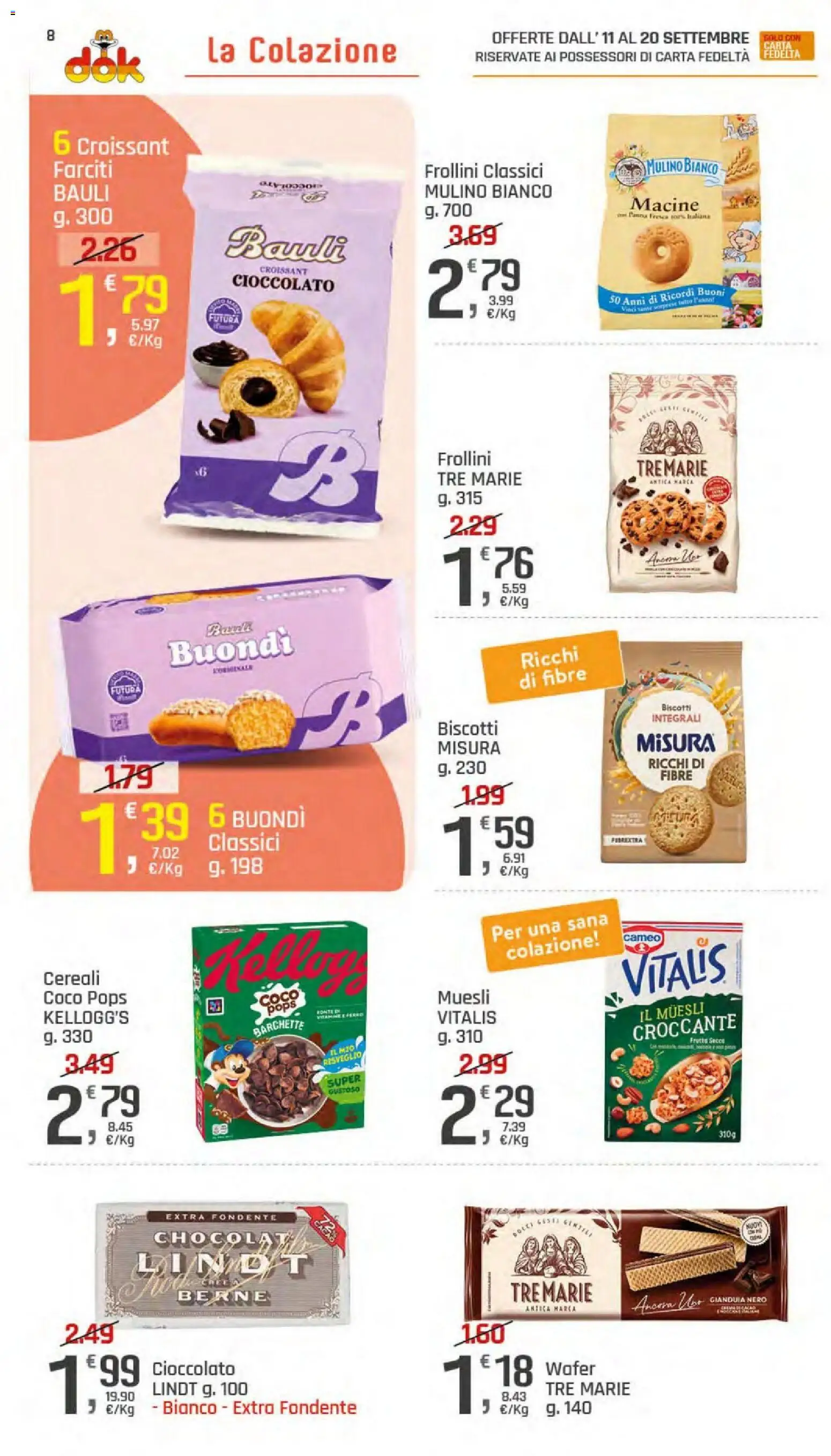 Volantino DOK del 11/09/2026 | Pagina: 8 | Prodotti: Muesli, Frutta secca, Panna, Frollini