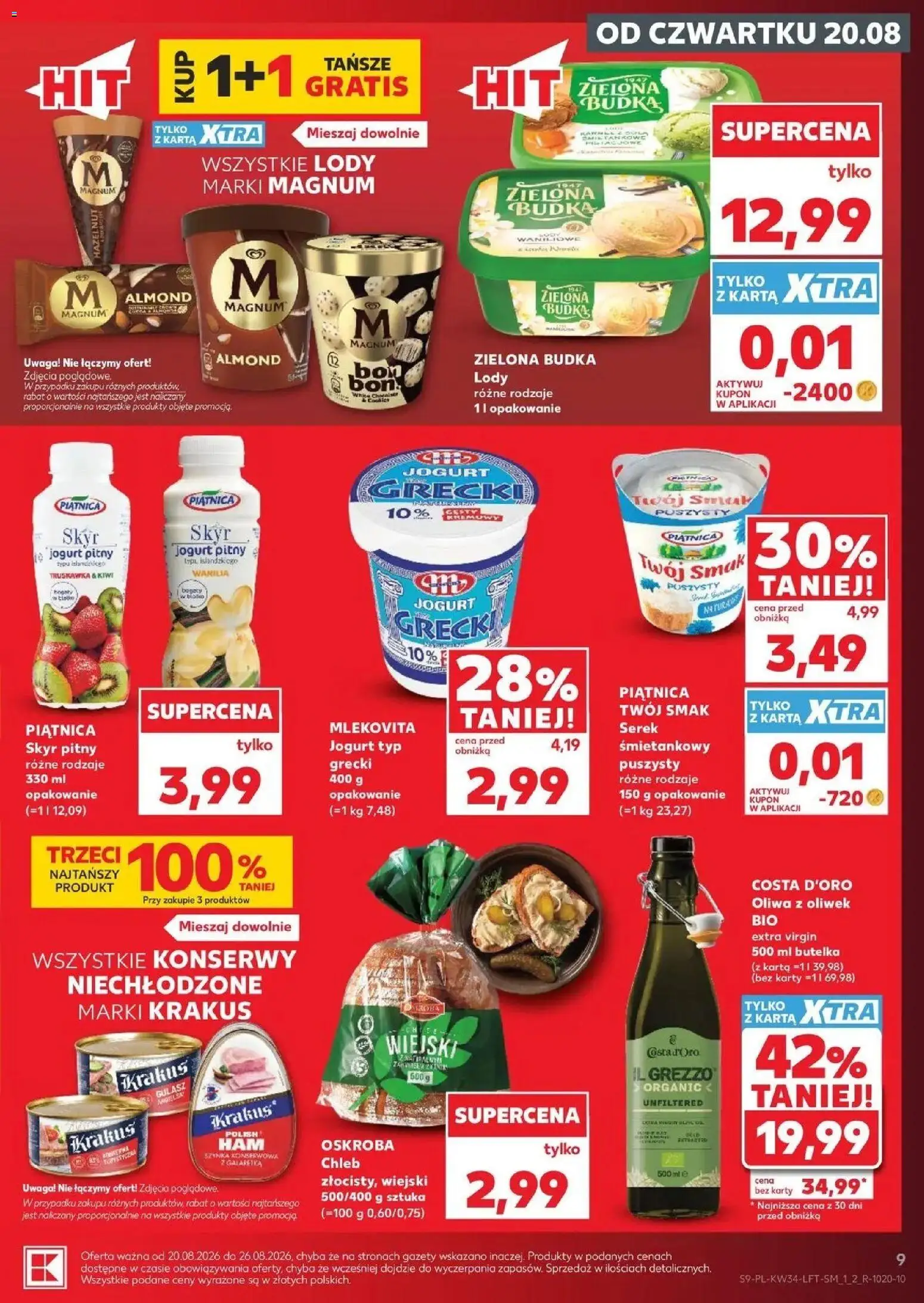 Kaufland gazetka od 20.08.2026 - od jutra PDF | Strona: 9 | Produkty: Oliwa z oliwek, Jogurt, Lody, Skyr