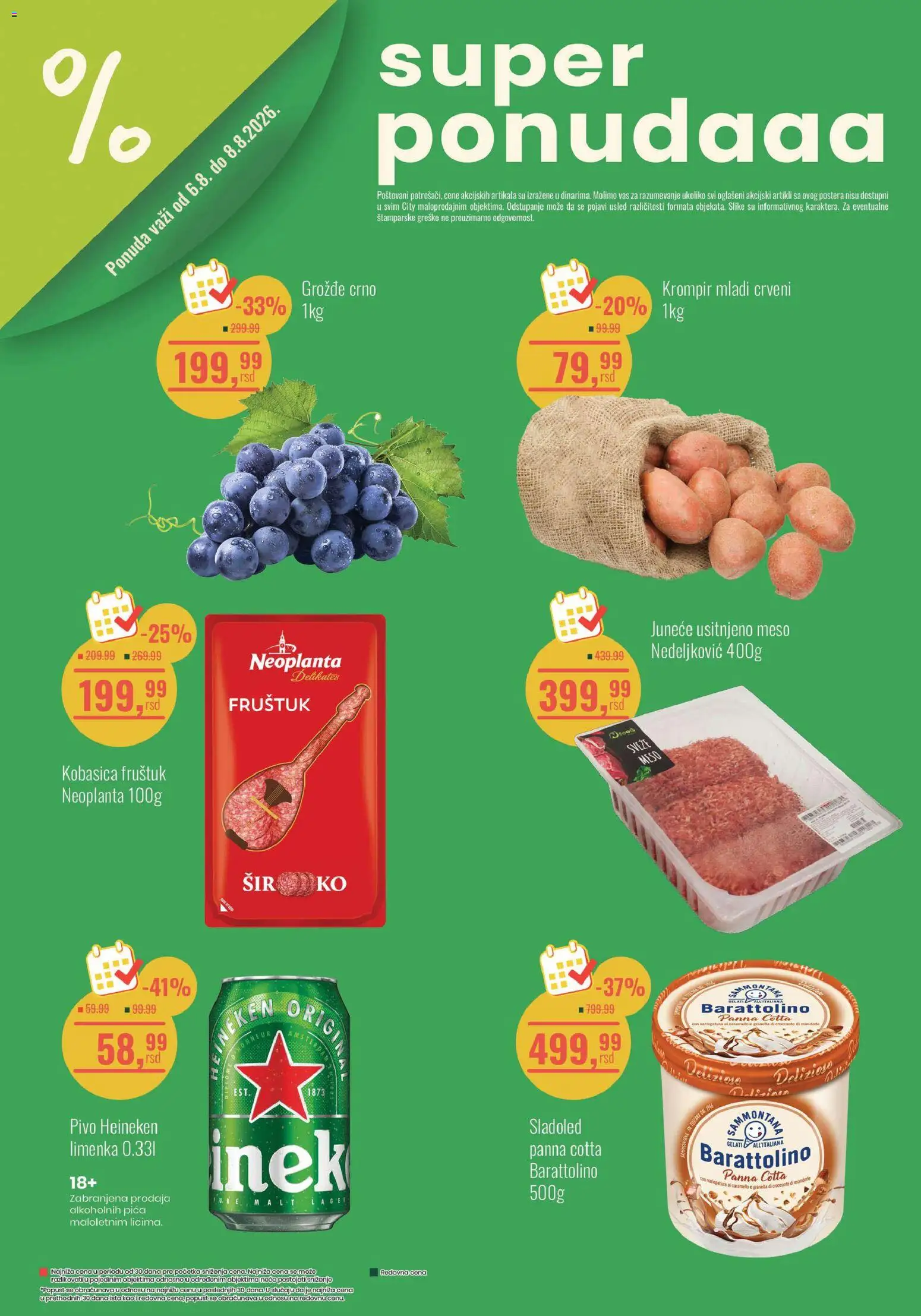 Aroma Market katalog - važi od 06.08.2026 | Strana: 1 | Proizvode: Heineken, Krompir, Sir, Pica