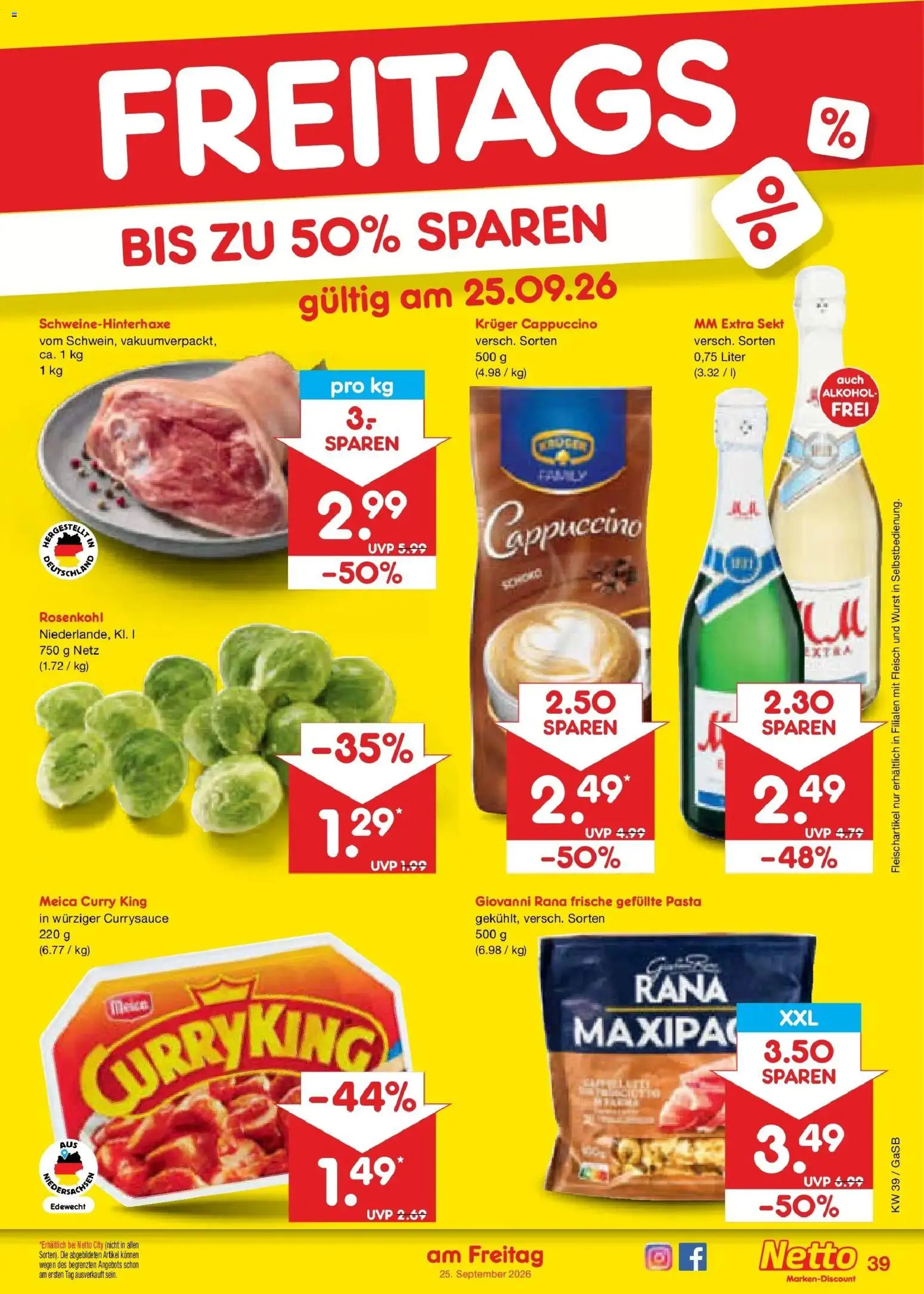 Netto Marken-Discount Prospekt Oldenburg – gültig ab 21.09.2026 | Seite: 55 | Produkte: Sekt, Alkohol, Kruger cappuccino, Fleisch