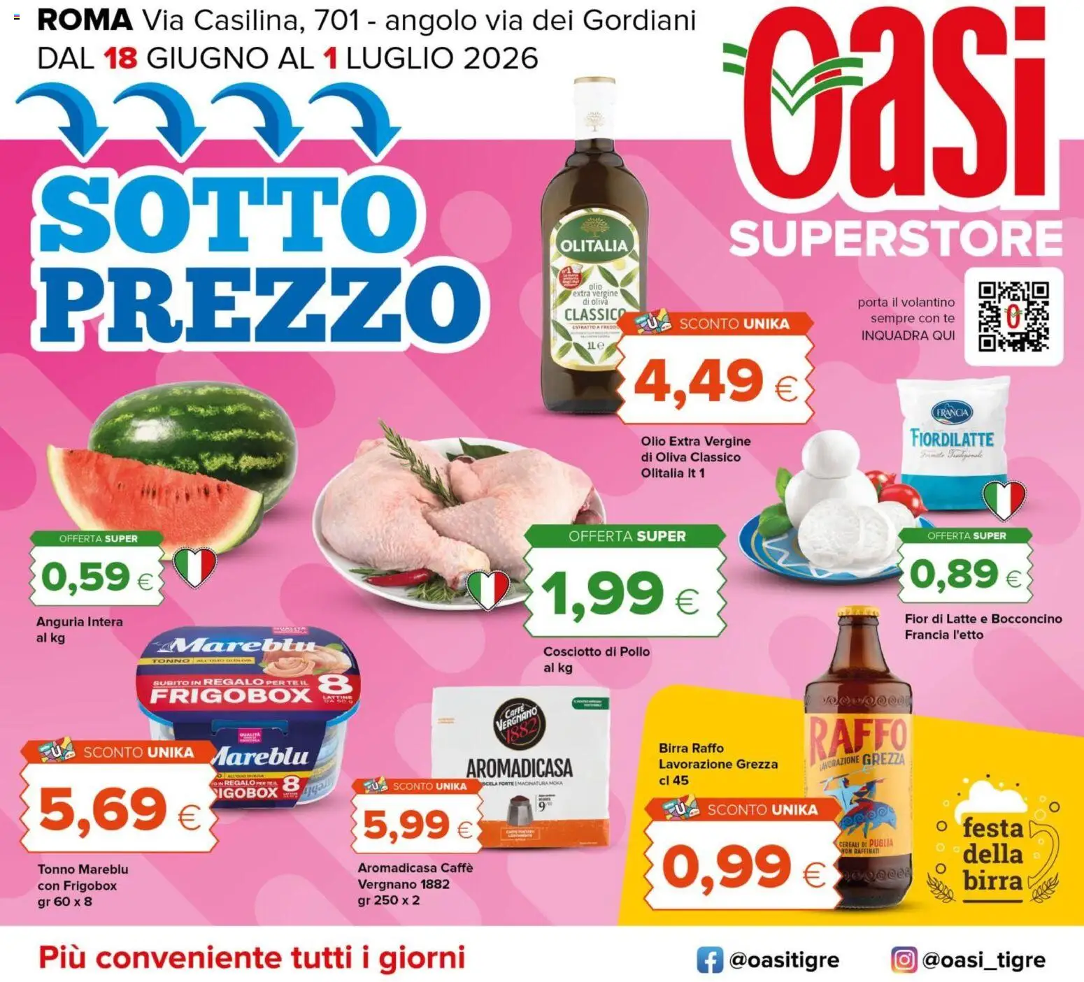 Volantino Oasi del 18.06.2026 | Pagina: 1 | Prodotti: Pollo, Latte, Olio, Olio extra vergine