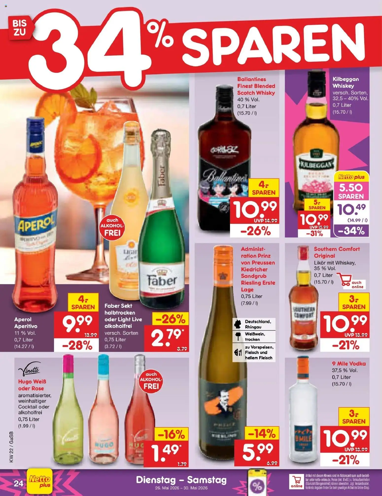 Netto Marken-Discount Prospekt Bremen-Lesum – gültig ab 26.05.2026 | Seite: 30 | Produkte: Whisky, Southern comfort, Aperol, Hugo