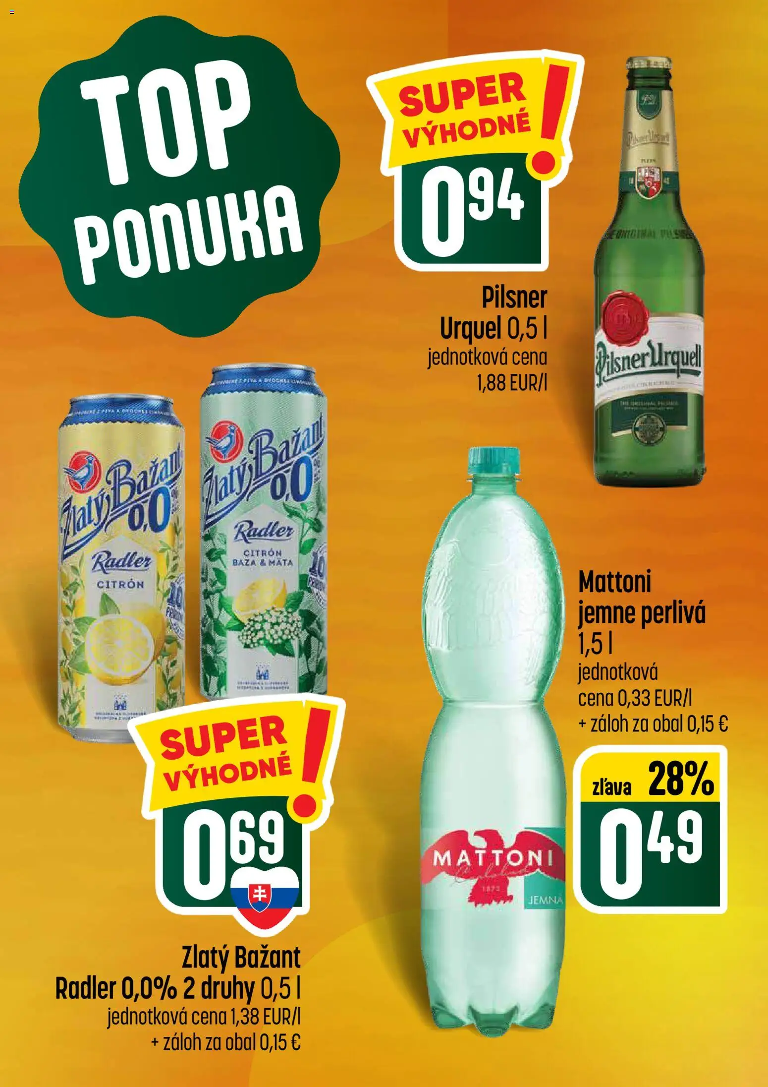 Nové COOP Jednota akcie – leták je platný od 04.06.2026 | Strana: 5 | Produkty: Pilsner Urquell, Radler, Zlatý Bažant, Mattoni