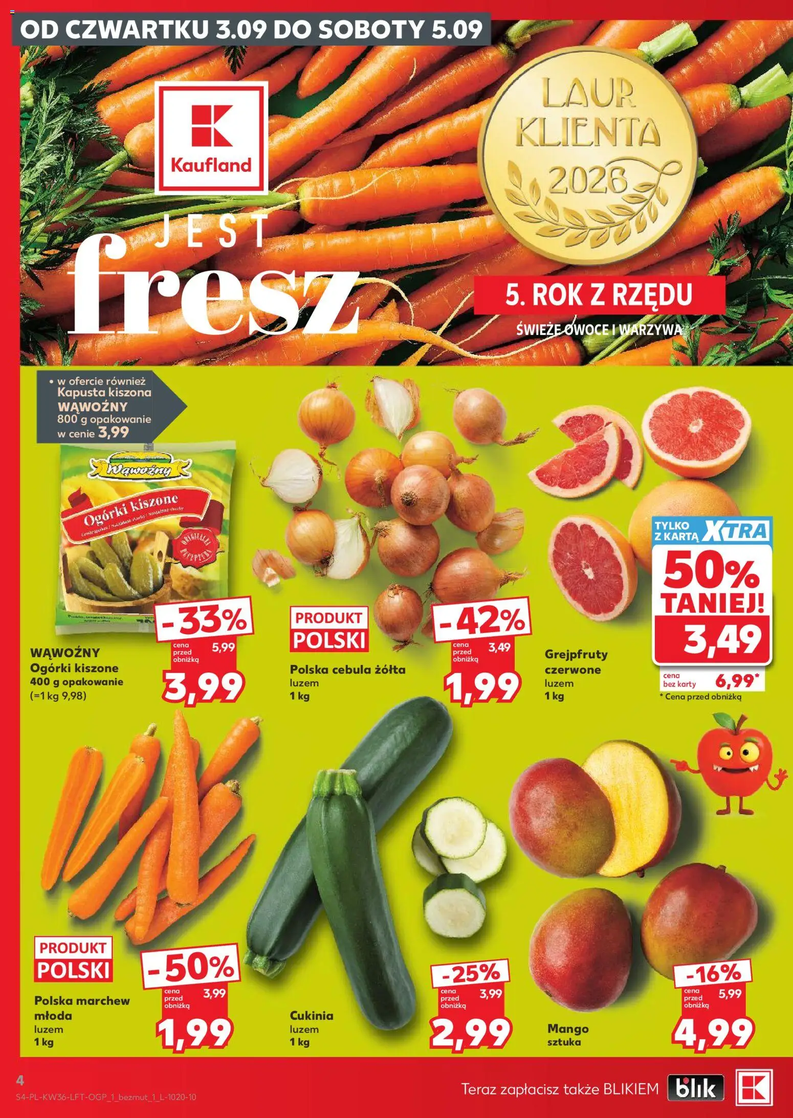 Kaufland gazetka od 03.09.2026 | Strona: 4 | Produkty: Kapusta, Cebula, Ogórki, Warzywa