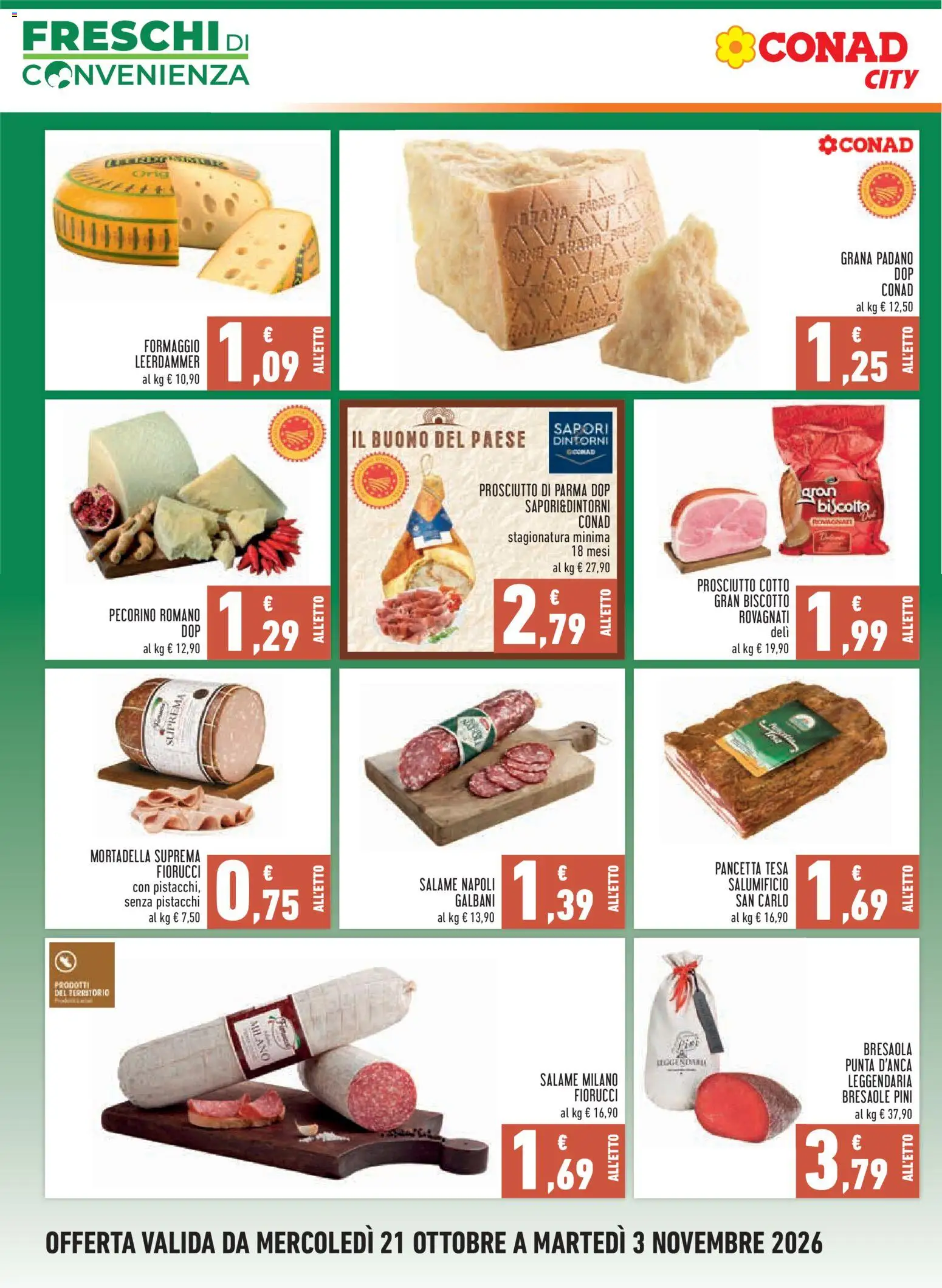 Volantino Conad del 21/10/2026 | Pagina: 6 | Prodotti: Bresaola, Pancetta, Pecorino Romano, Pecorino