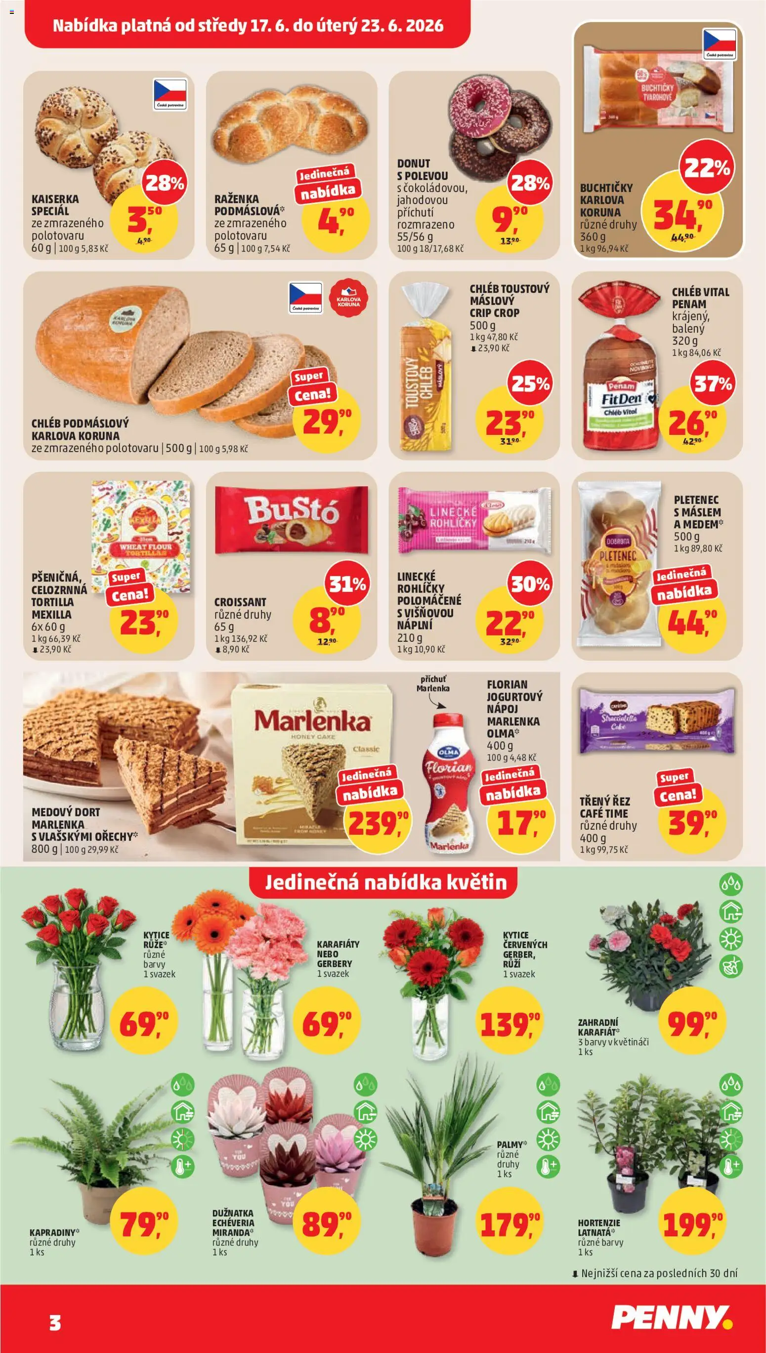 Penny Market leták od 17.06.2026 | Strana: 3 | Produkty: Kaiserka, Crip Crop, Kytice, Dort