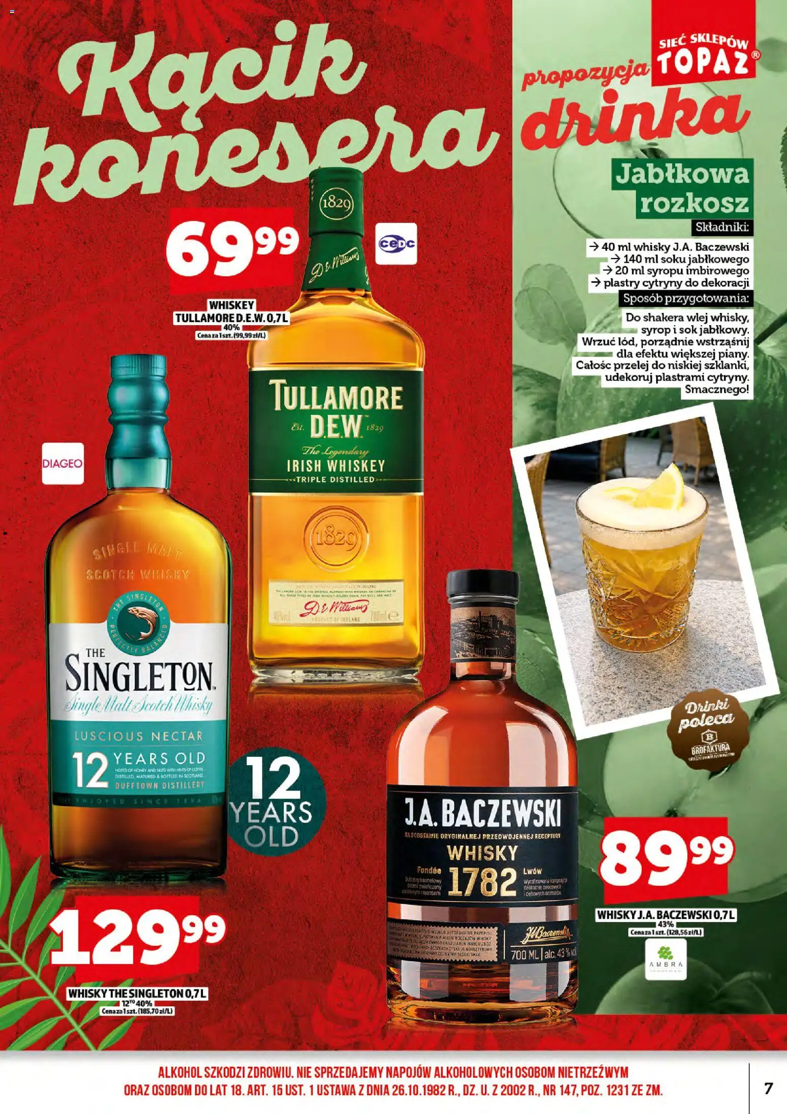 Topaz gazetka alkoholowa od 01.07.2026 | Strona: 9 | Produkty: Syrop, Cytryny, Alkohol, Whisky