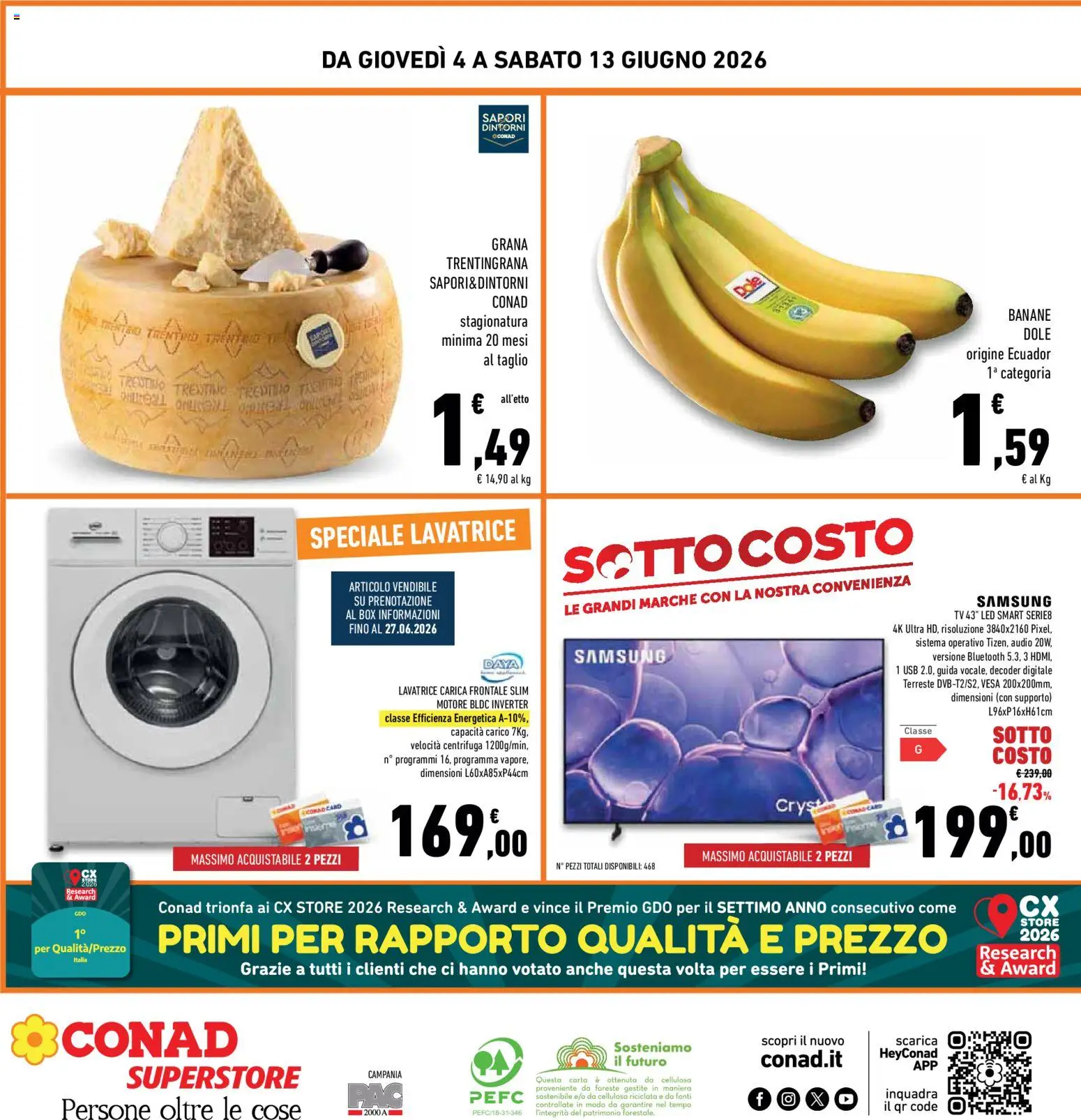 Volantino Conad del 04.06.2026 | Pagina: 32 | Prodotti: Banane, Decoder, Lavatrice, Audio