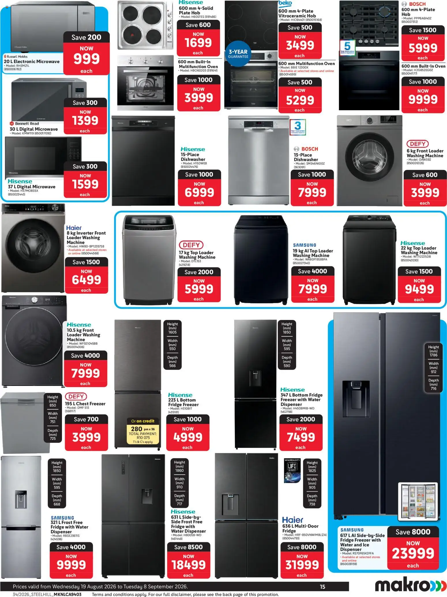 New Makro catalogue – valid from 19/08/2026 | Page: 15 | Products: Washing machine, Fridge, Chest freezer, Water