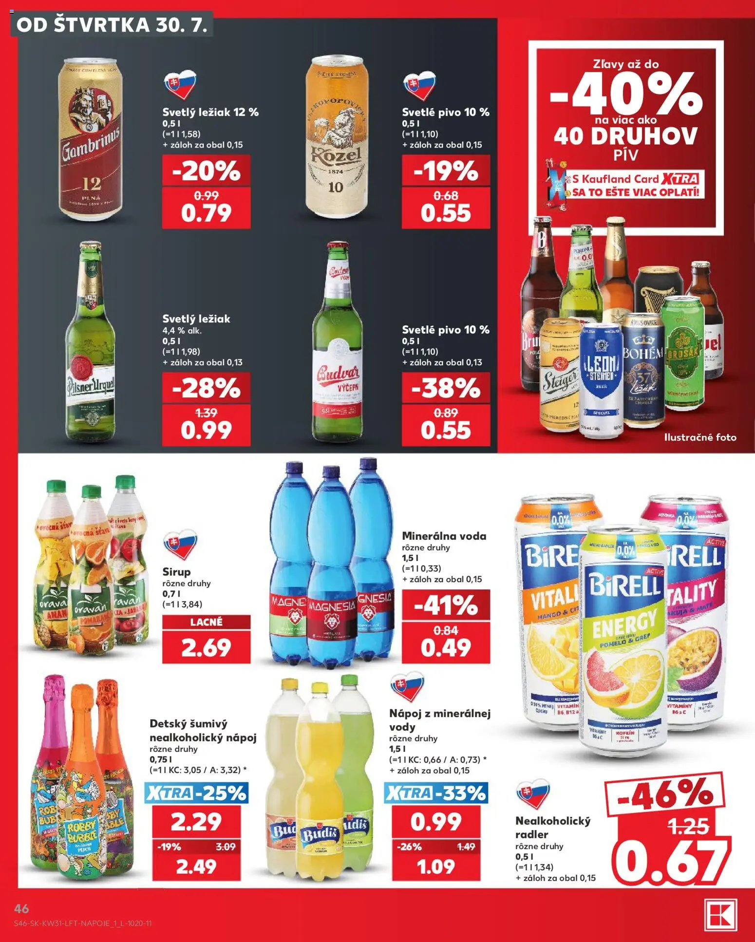 Nové Kaufland akcie – leták je platný od 30.07.2026 | Strana: 46 | Produkty: Radler, Magnesia, Voda, Gambrinus