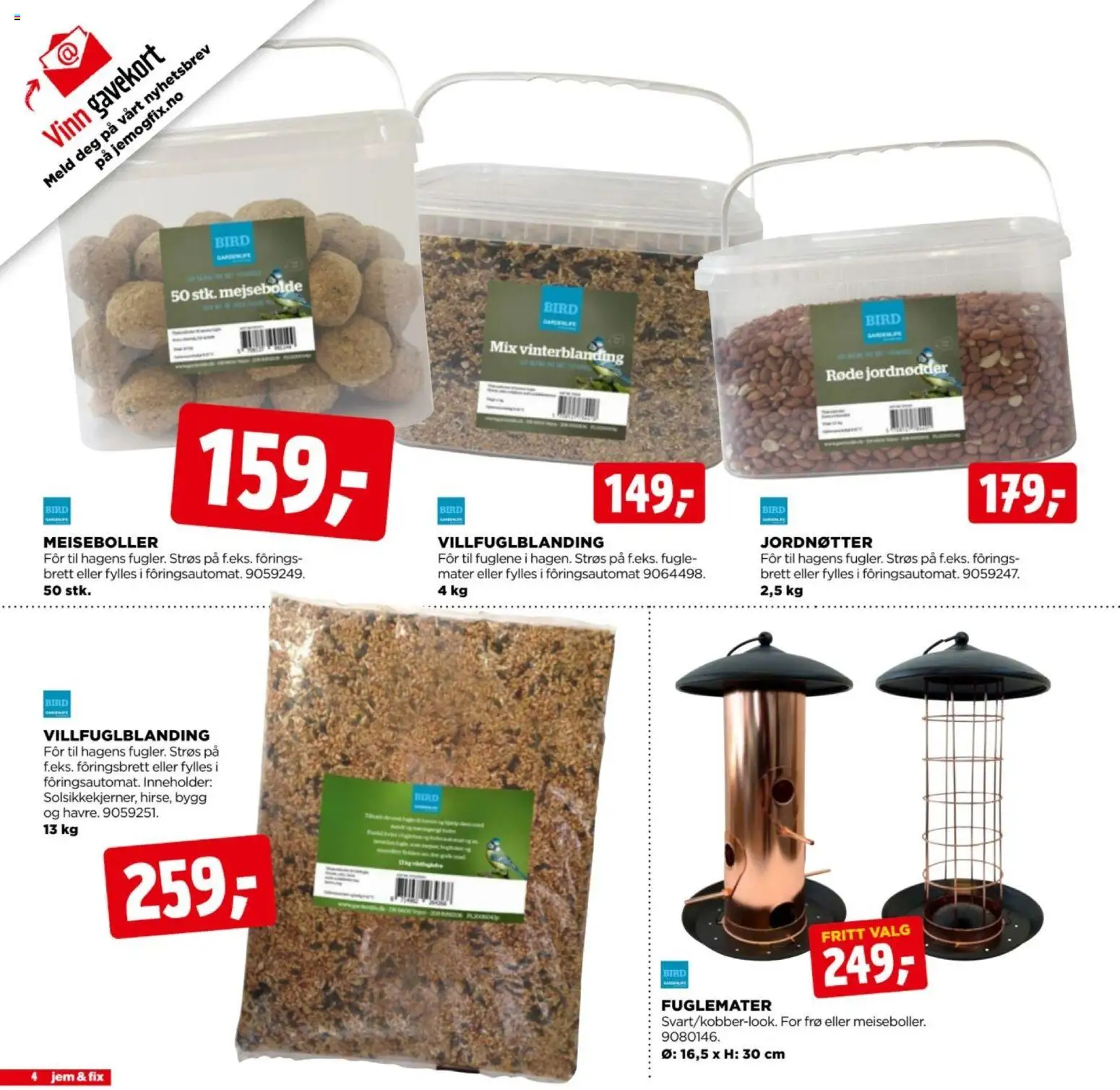 {H1} | Side: 4 | Produkter: Fuglemater, Meiseboller