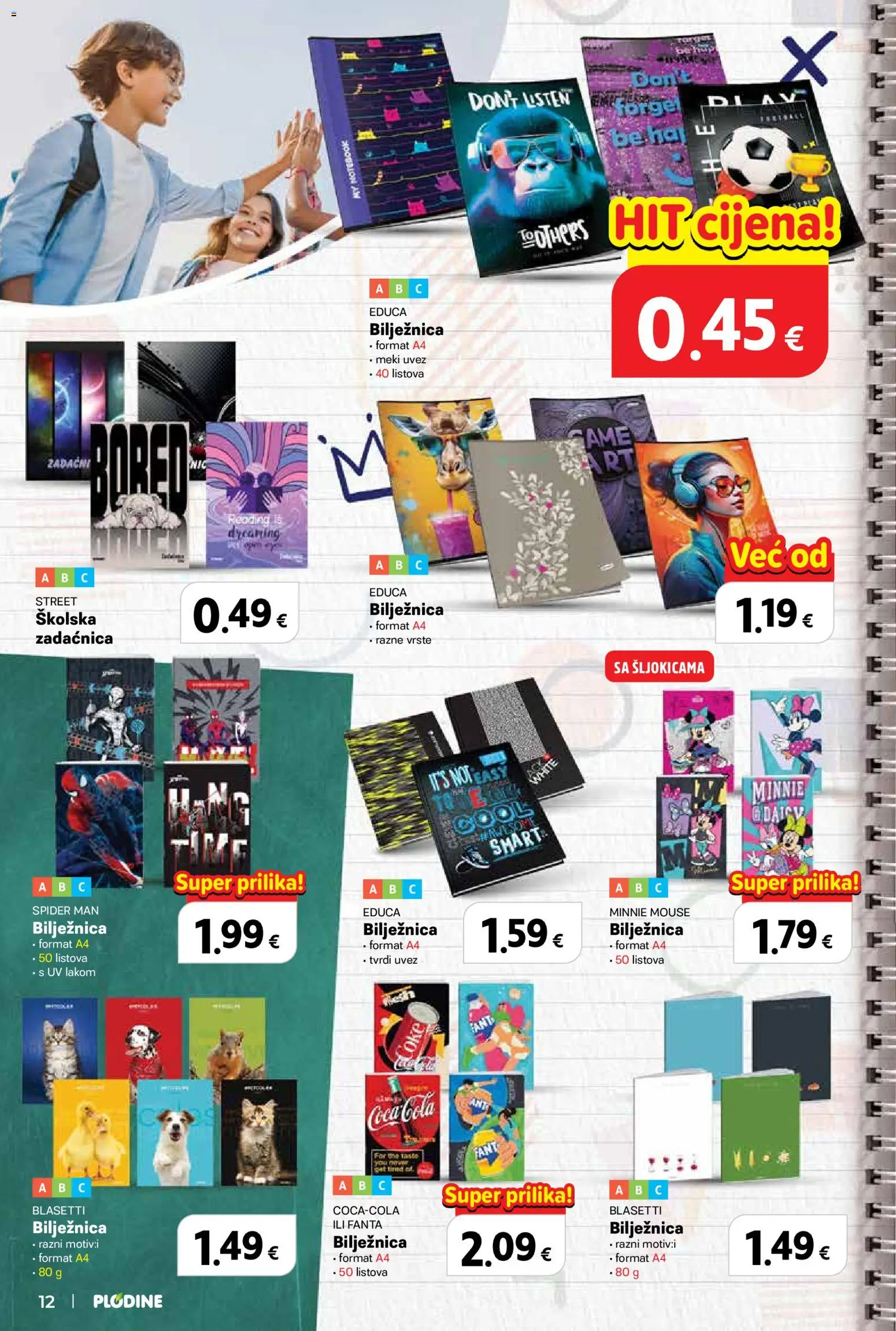 Plodine katalog | vrijedi od 13.08.2026 | Stranica: 12 | Proizvodi: Coca cola, Fanta, Notebook, Bilježnica