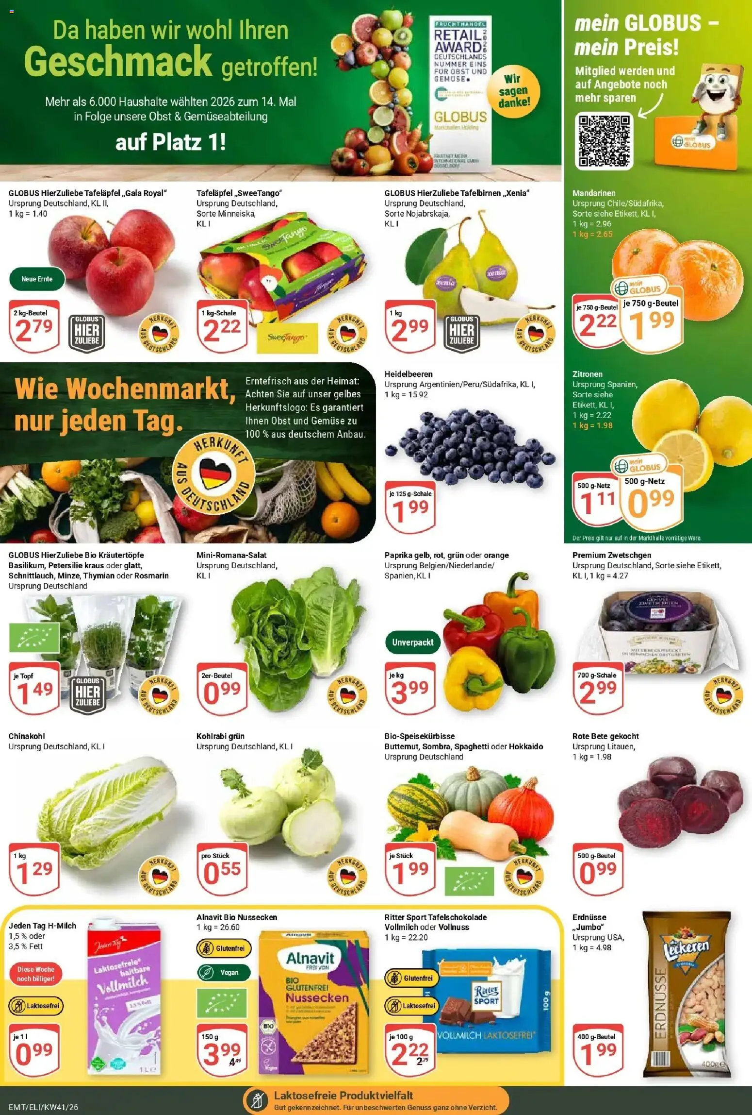 Globus Prospekt Mittelhausen (ab 05.10.2026) » Angebote online | Seite: 8 | Produkte: Ritter sport, Heidelbeeren, Obst, Zitronen