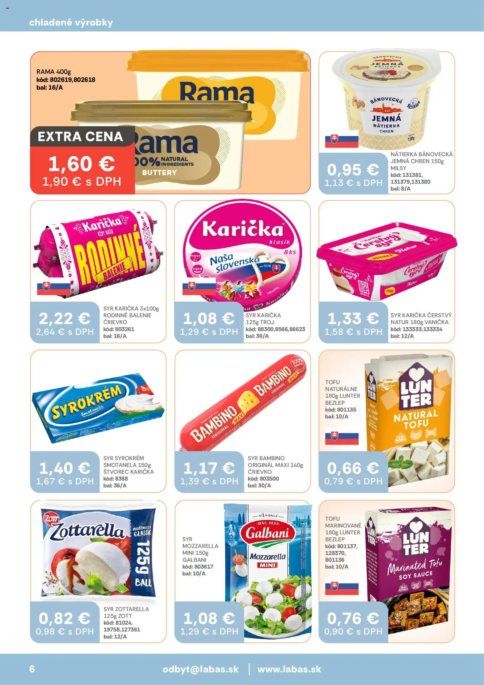 Nové Labaš akcie – leták je platný od 24.04.2026 | Strana: 6 | Produkty: Syr, Chren, Mozzarella, Rama