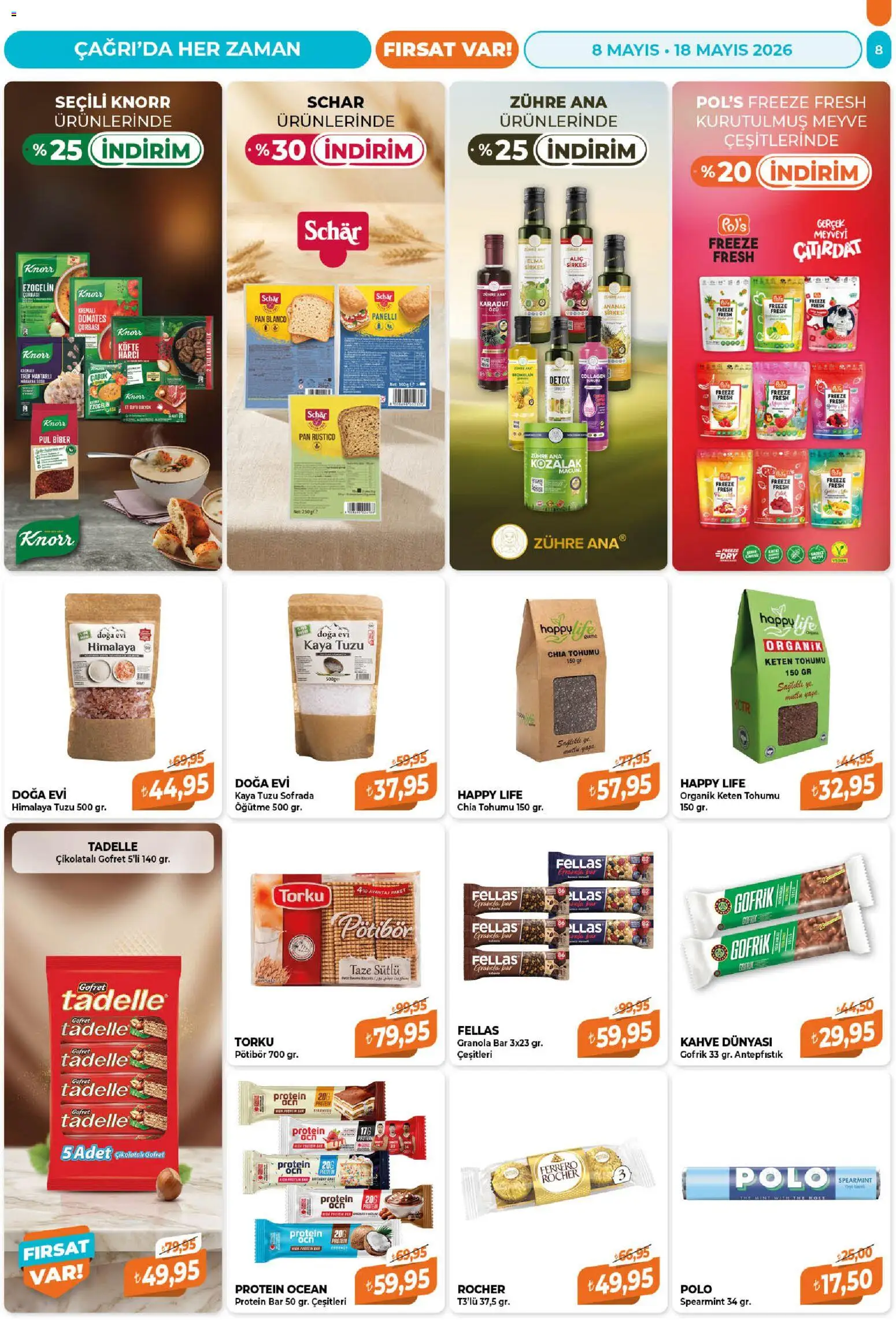 Çağrı Market Katalog - 08.05.2026 tarihinden itibaren geçerlidir | Sayfa: 8 | Ürünler: Gofret, Alıç, Çikolata, Keten Tohumu
