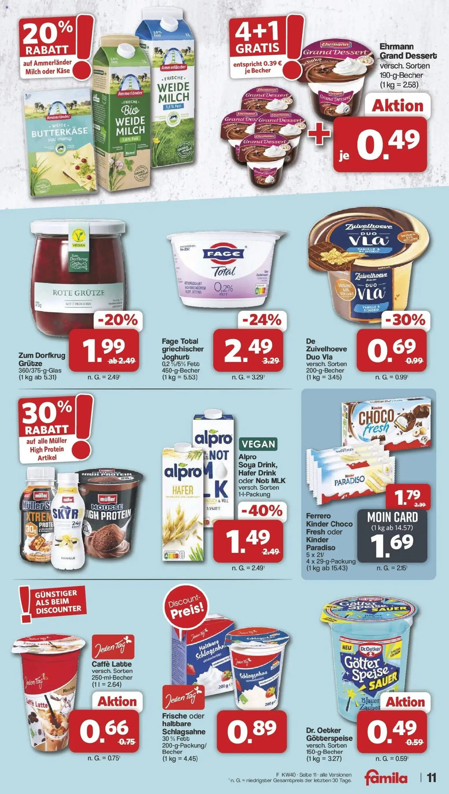 Famila Nordwest - Famila: Wochenangebote (ab 28.09.2026) zum Blättern | Seite: 11 | Produkte: Schlagsahne, Milch, Ehrmann grand dessert, Skyr