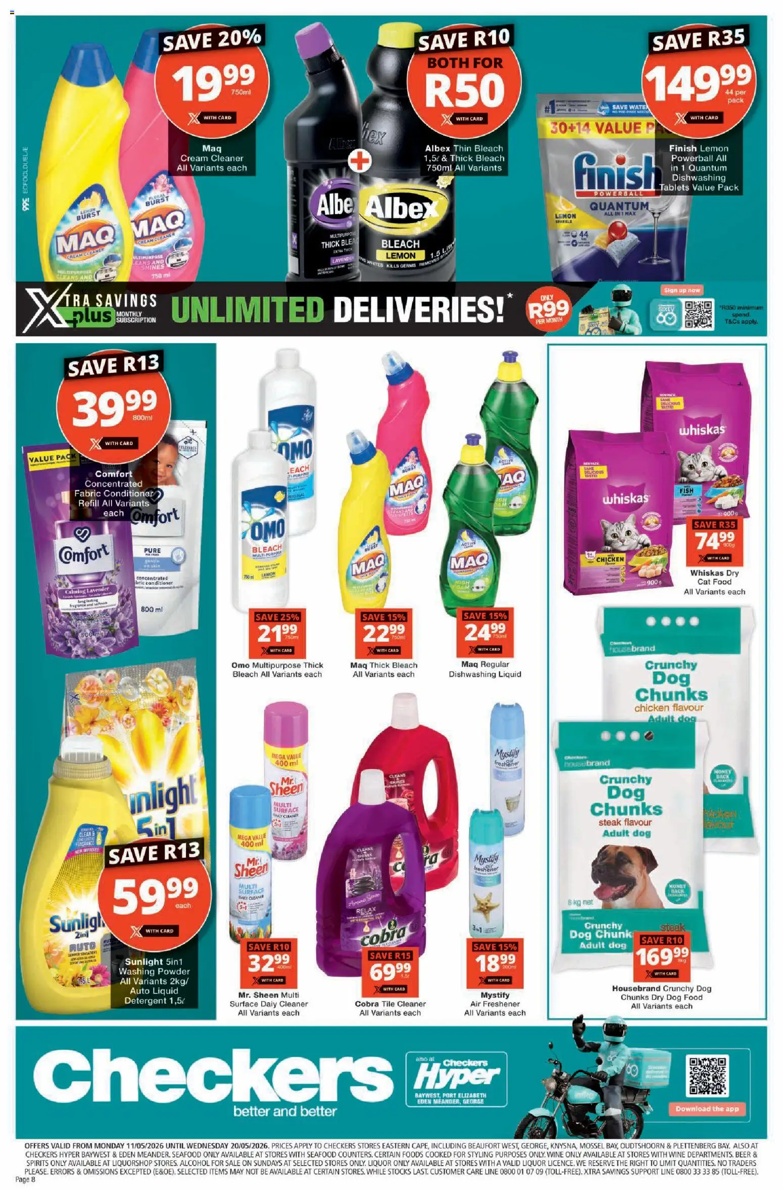 New Checkers catalogue – valid from 11.05.2026 | Page: 8 | Products: Air freshener, Bleach, Lemon, Cat food