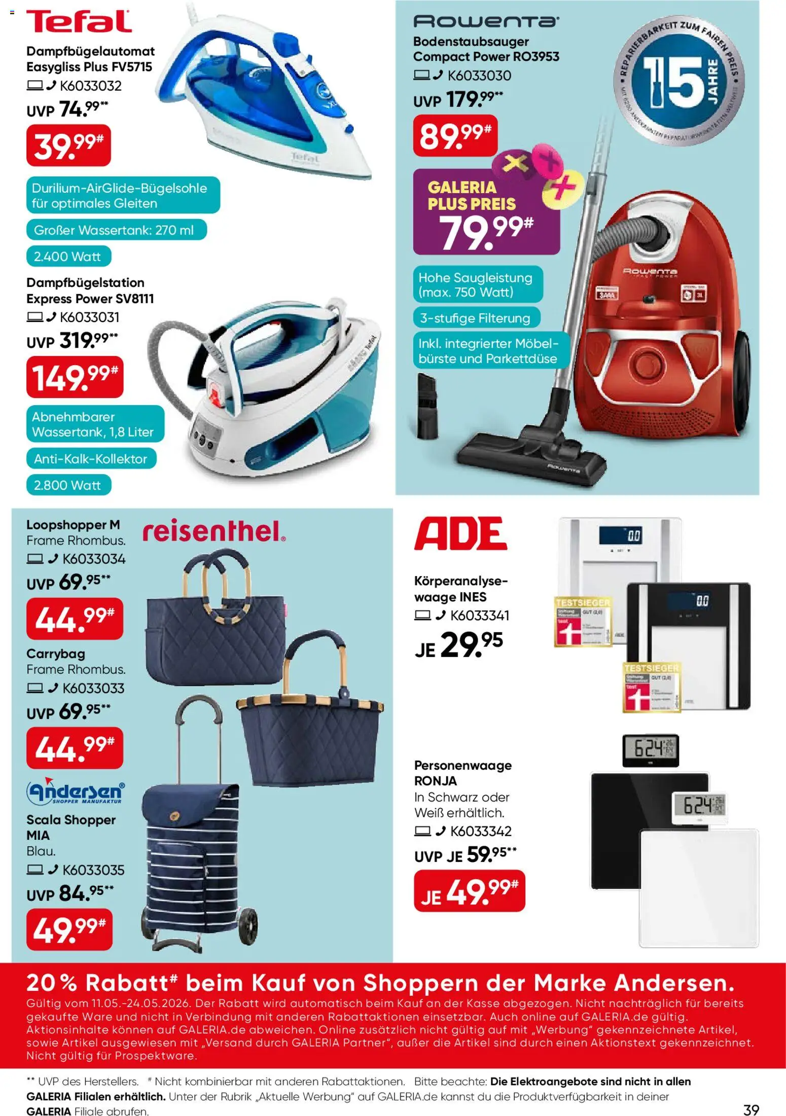 Galeria Karstadt Kaufhof Prospekt 	 – gültig ab 11.05.2026 | Seite: 39 | Produkte: Personenwaage, Bürste