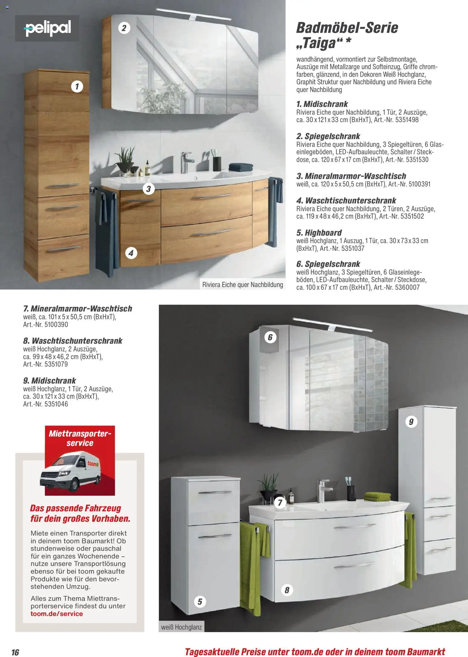 Toom Baumarkt Bad, Sanitär & Zubehör 2026 – gültig ab 01.01.2026 | Seite: 16 | Produkte: HIghboard, Spiegelschrank, Midischrank