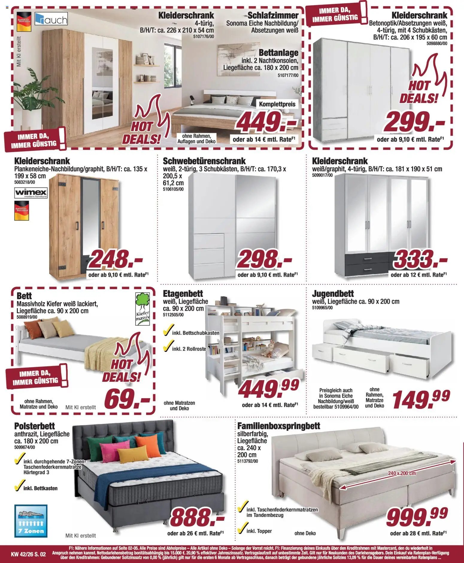 Poco Prospekt – gültig ab 11.10.2026 | Seite: 2 | Produkte: Bett, Schwebetürenschrank, Polsterbett, Topper