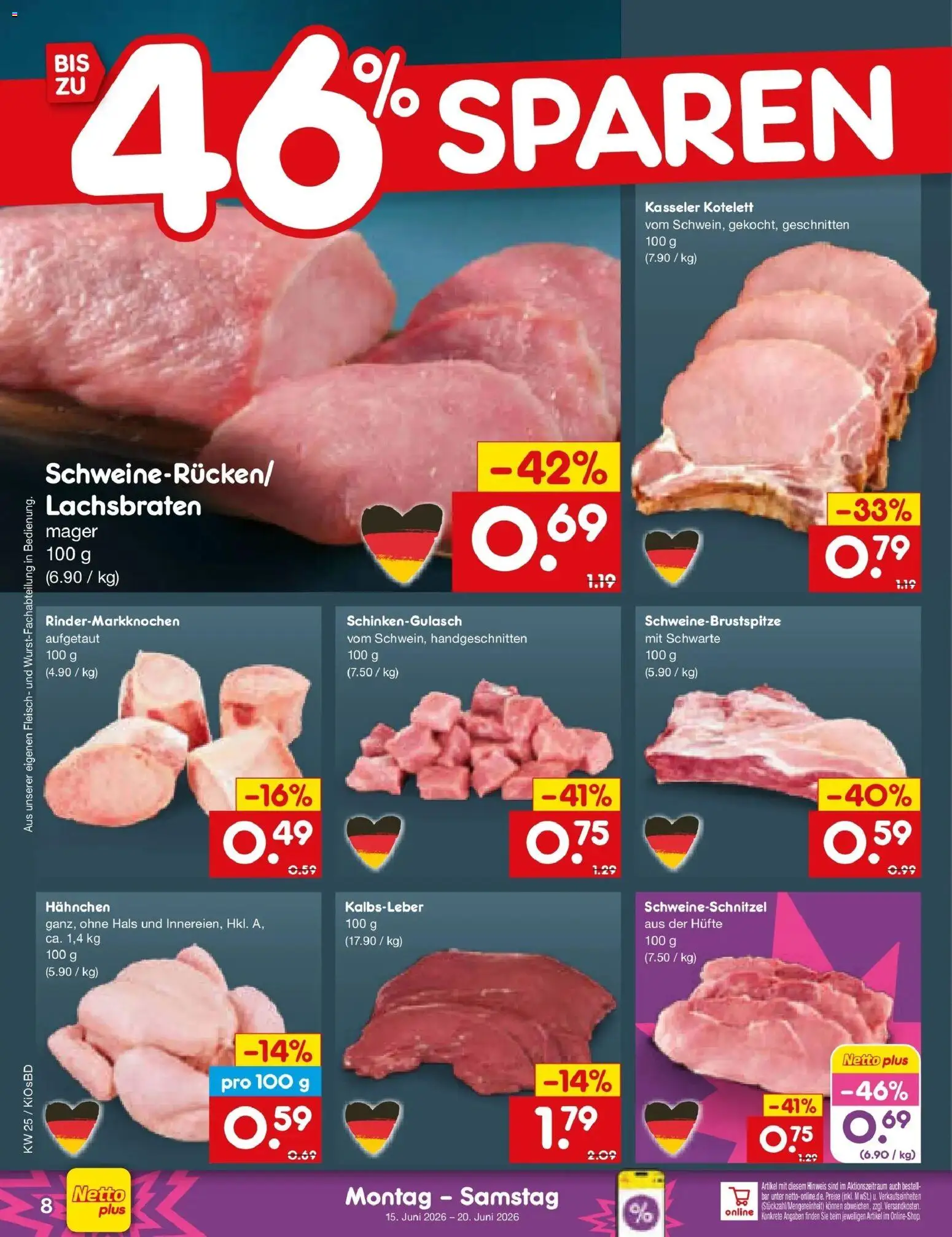 Netto Marken-Discount Prospekt Mistelbach – gültig ab 15.06.2026 | Seite: 10 | Produkte: Hahnchen, Kalbsleber, Fleisch