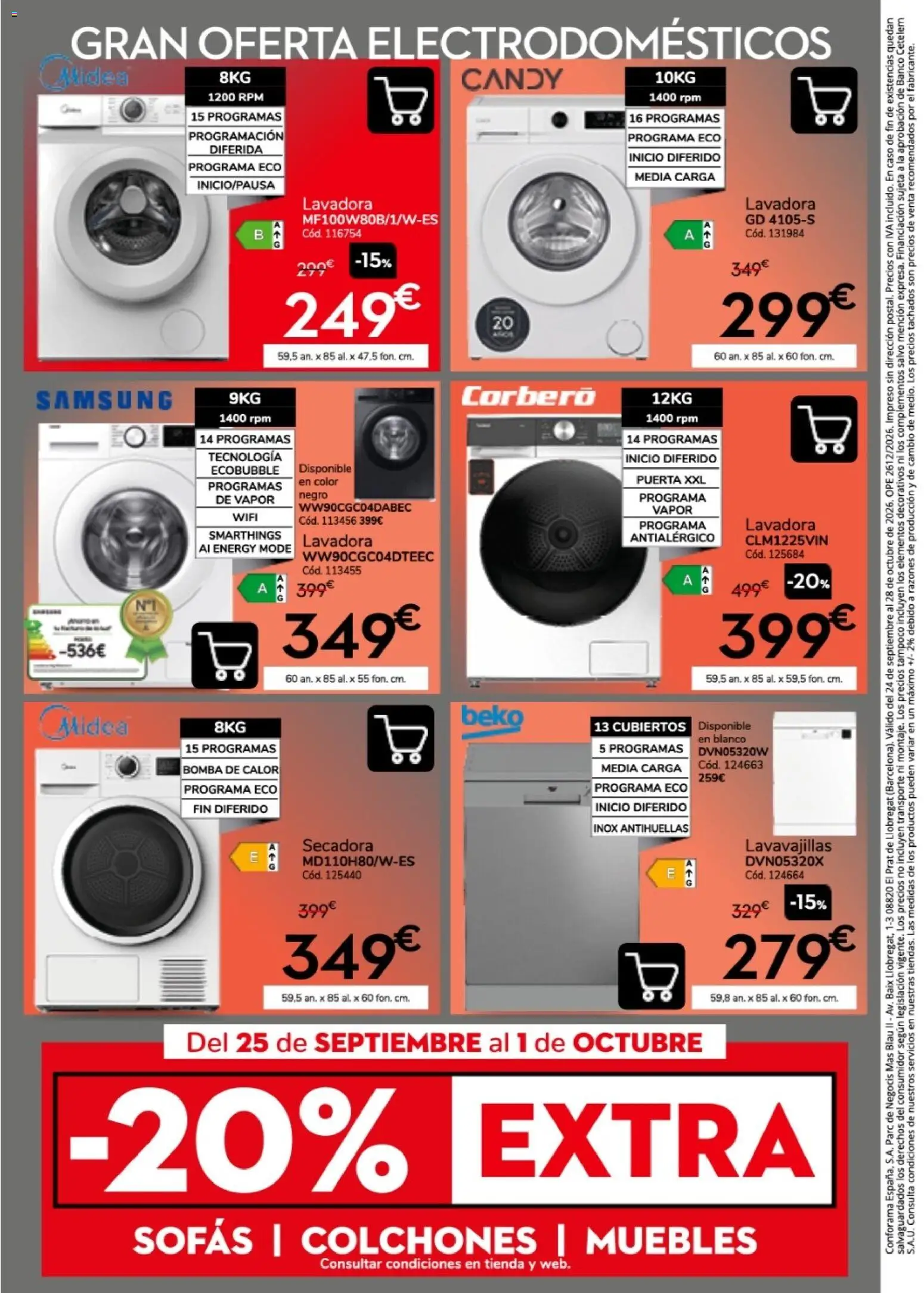 Conforama folleto │ válido desde el 24/09/2026 | Página: 16 | Productos: Sofás, Lavadora, Secadora, Lavavajillas