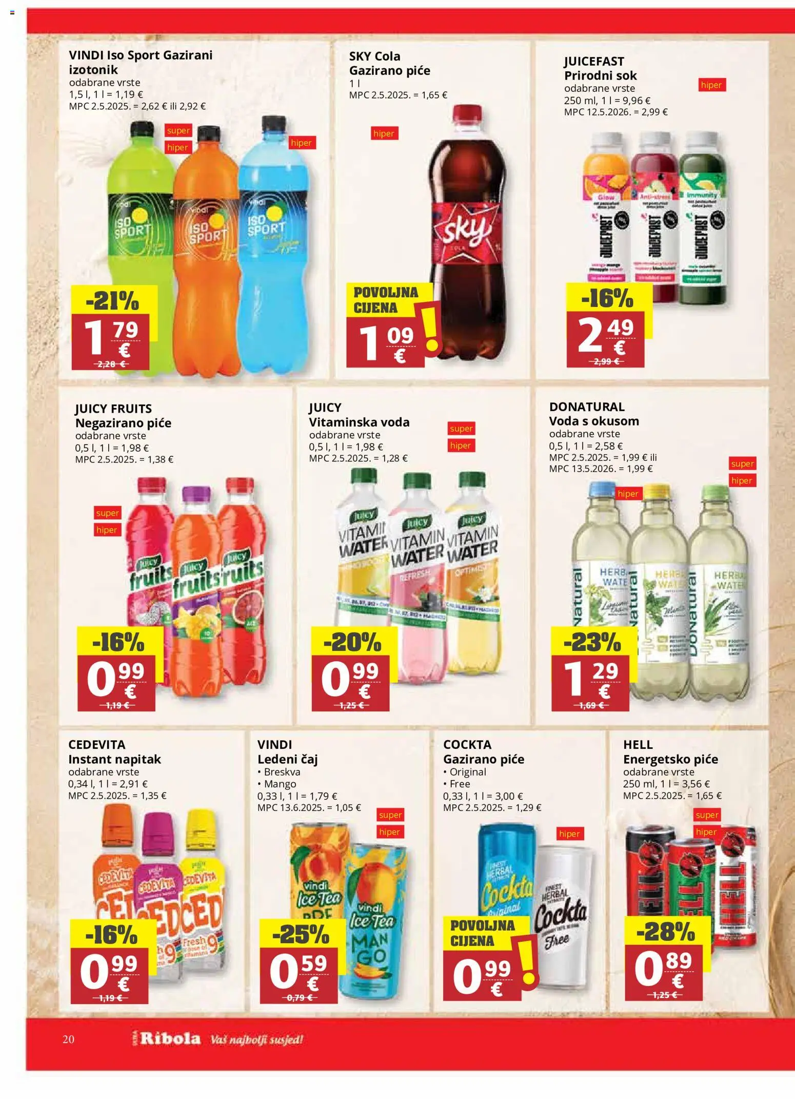 Ribola katalog | vrijedi od 06.08.2026 | Stranica: 20 | Proizvodi: Hell, Sky Cola, Čaj, Voda