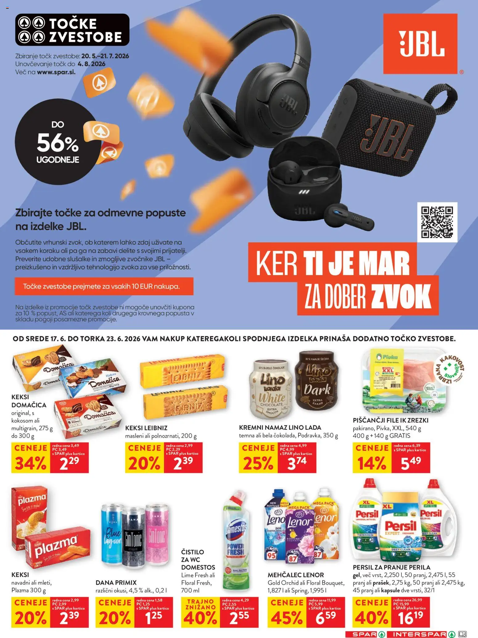 Novi Spar katalog ponudbe – veljaven od 17.06.2026 | Stran: 30 | Izdelki: Keksi, Slusalke, Mehčalec, Zrezki