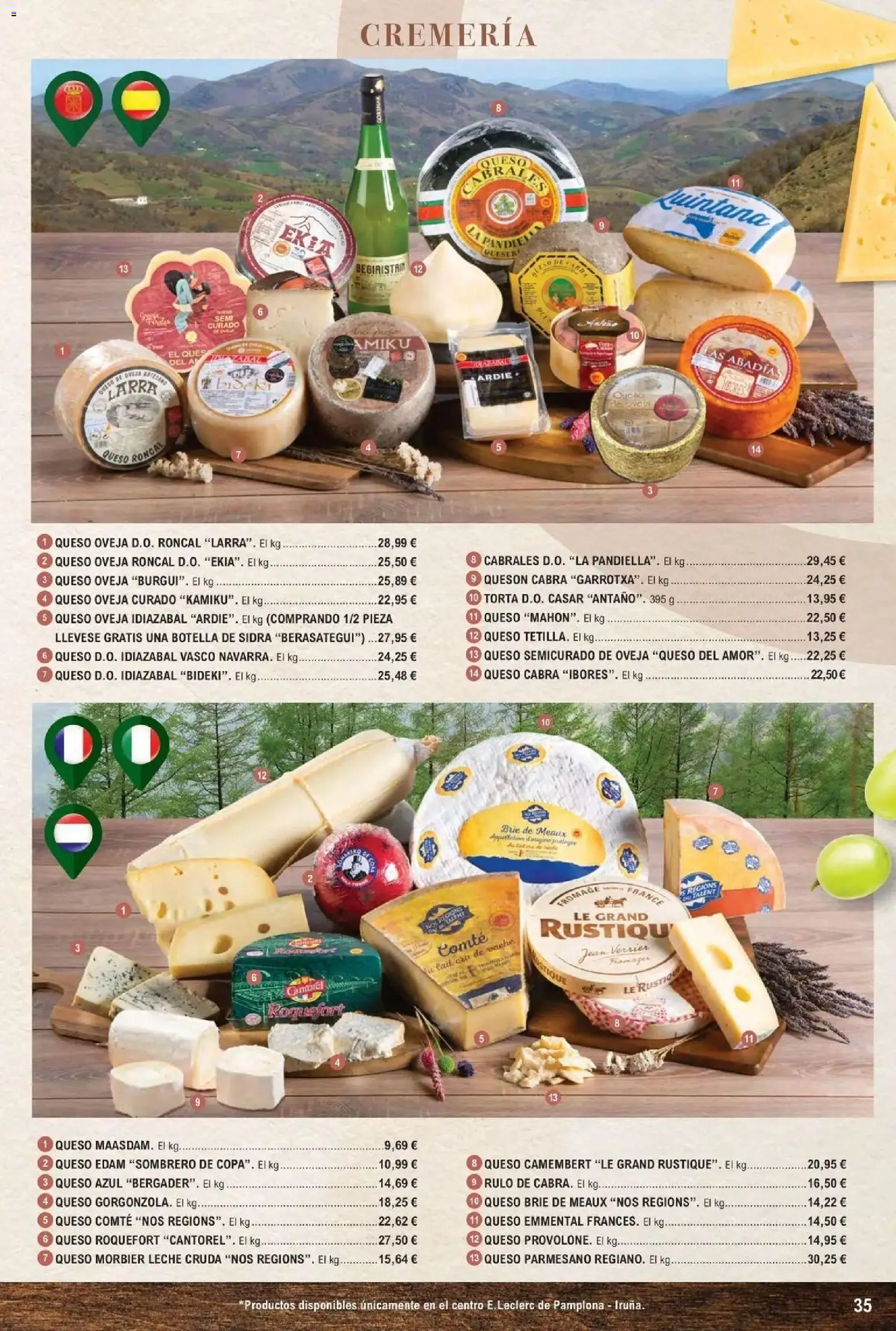 E.Leclerc - Feria del vino 30/09/2026 - 17/10/2026 | Página: 35 | Productos: Leche, Queso, Queso parmesano, Queso azul