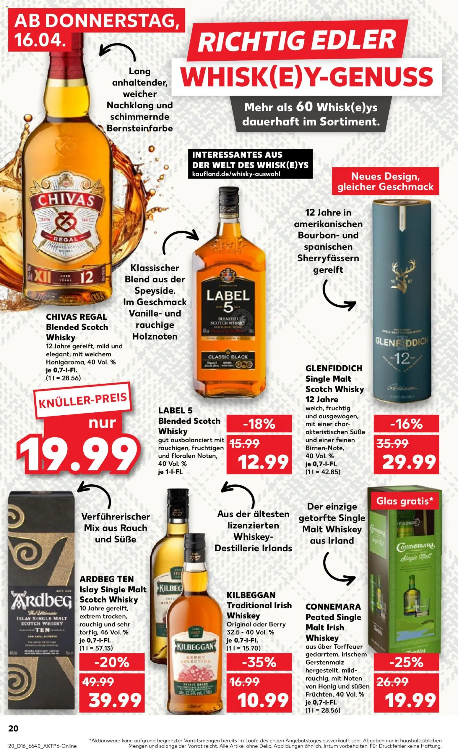 Kaufland Německo leták od 16.04.2026 | Strana: 20 | Produkty: Chivas, Whiskey, Bourbon, Whisky