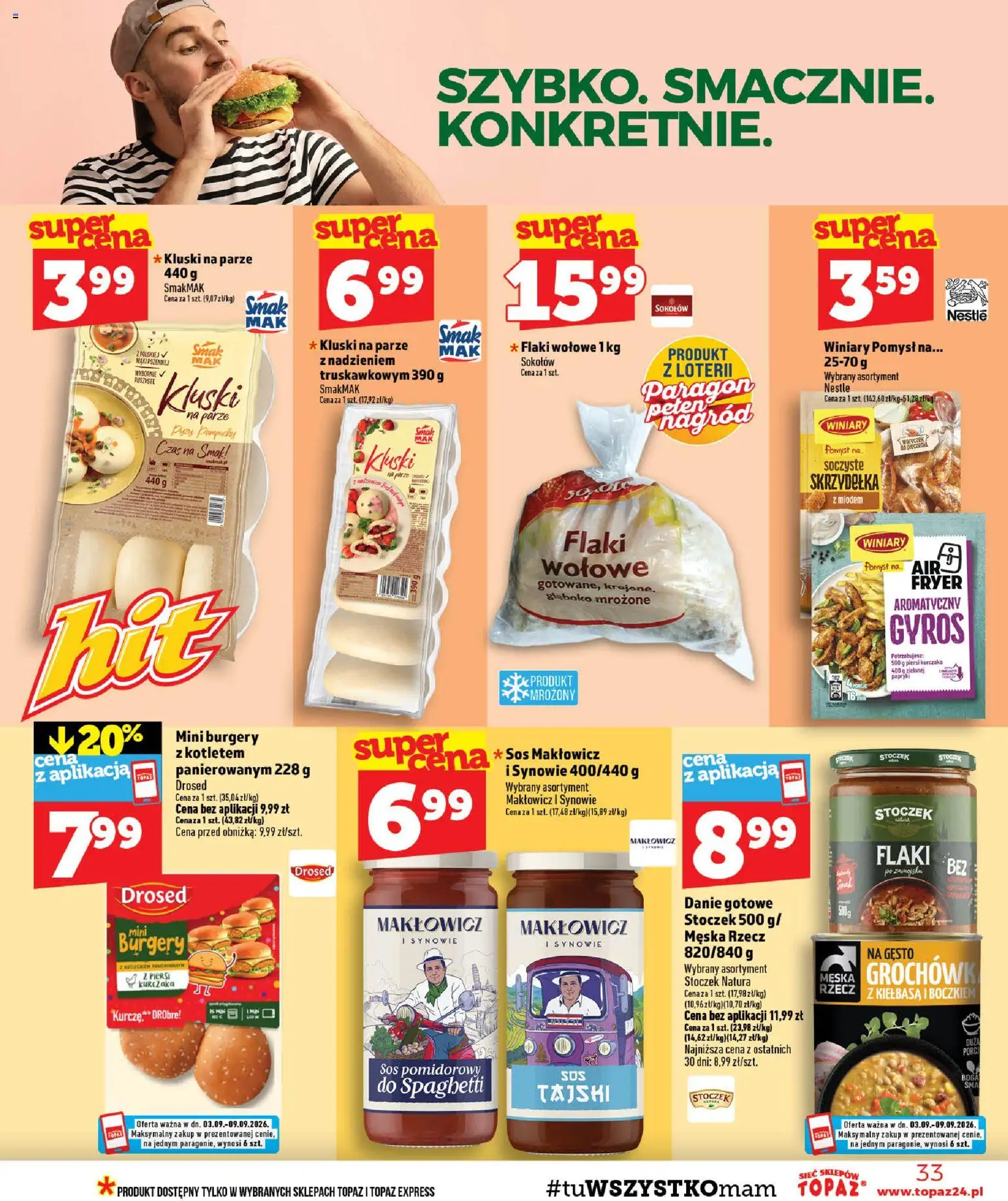Topaz gazetka od 03.09.2026 | Strona: 33 | Produkty: Piersi, Gyros, Sos pomidorowy, Skrzydełka