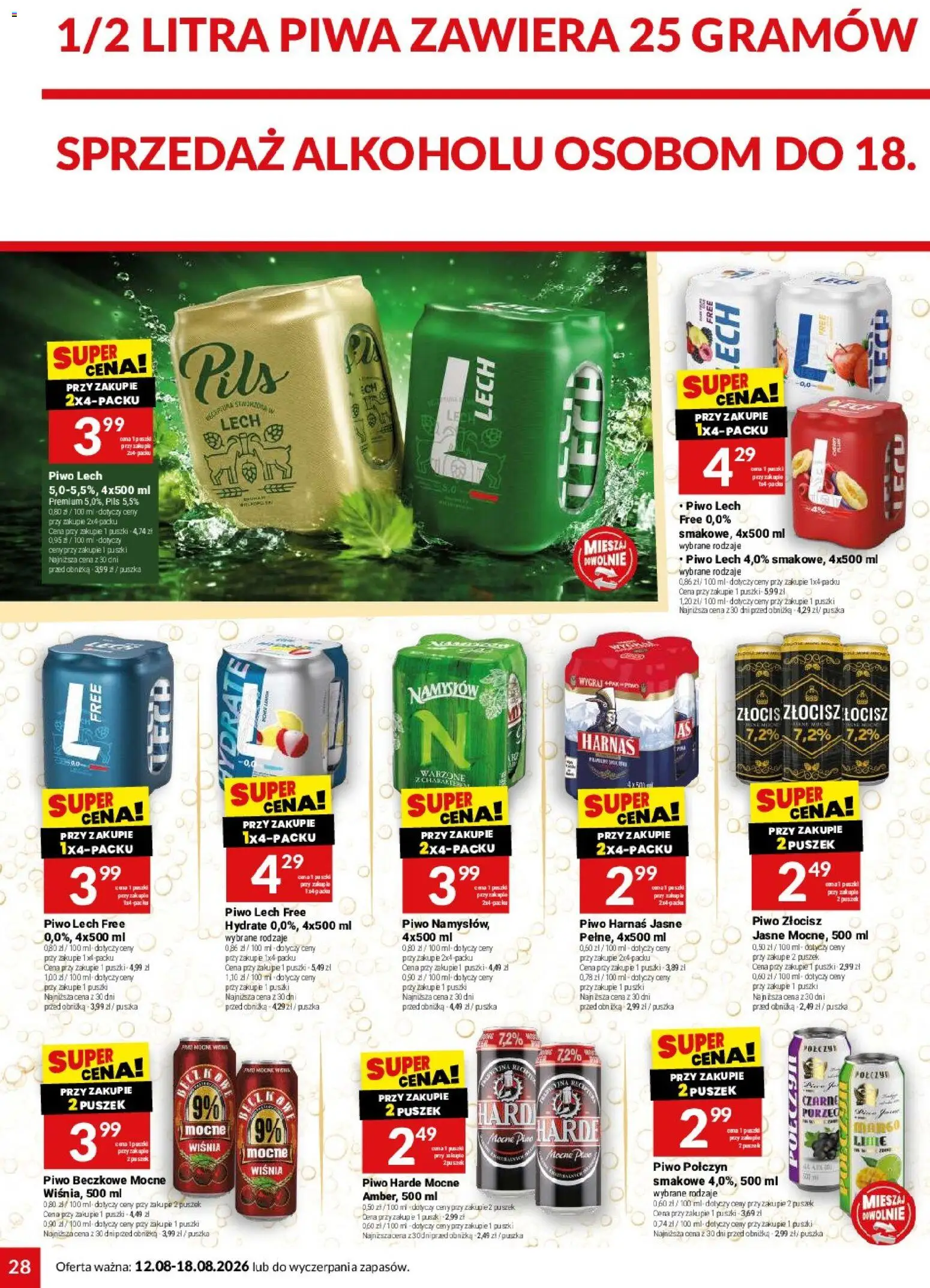 Twój Market gazetka od 12.08.2026 | Strona: 28 | Produkty: Lech, Piwo Harnaś, Harnaś, Piwo
