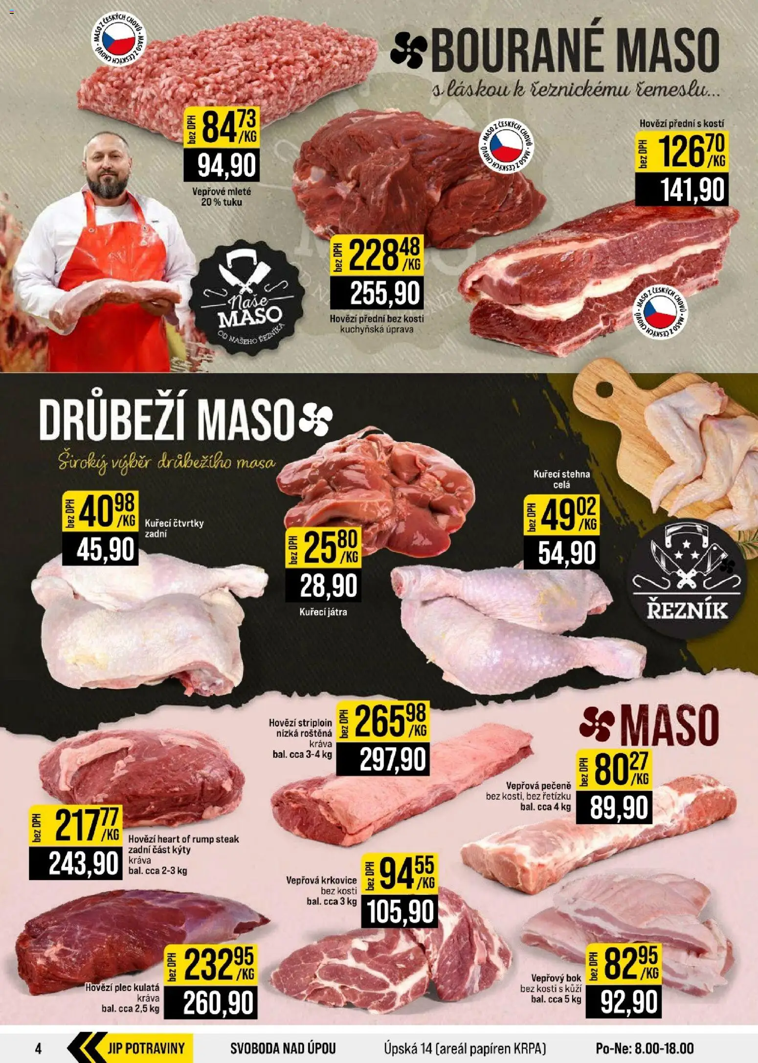 Jip leták - Cash & Carry od 07.10.2026 | Strana: 4 | Produkty: Vepřová pečeně, Vepřová krkovice bez kosti, Hovězí přední, Maso