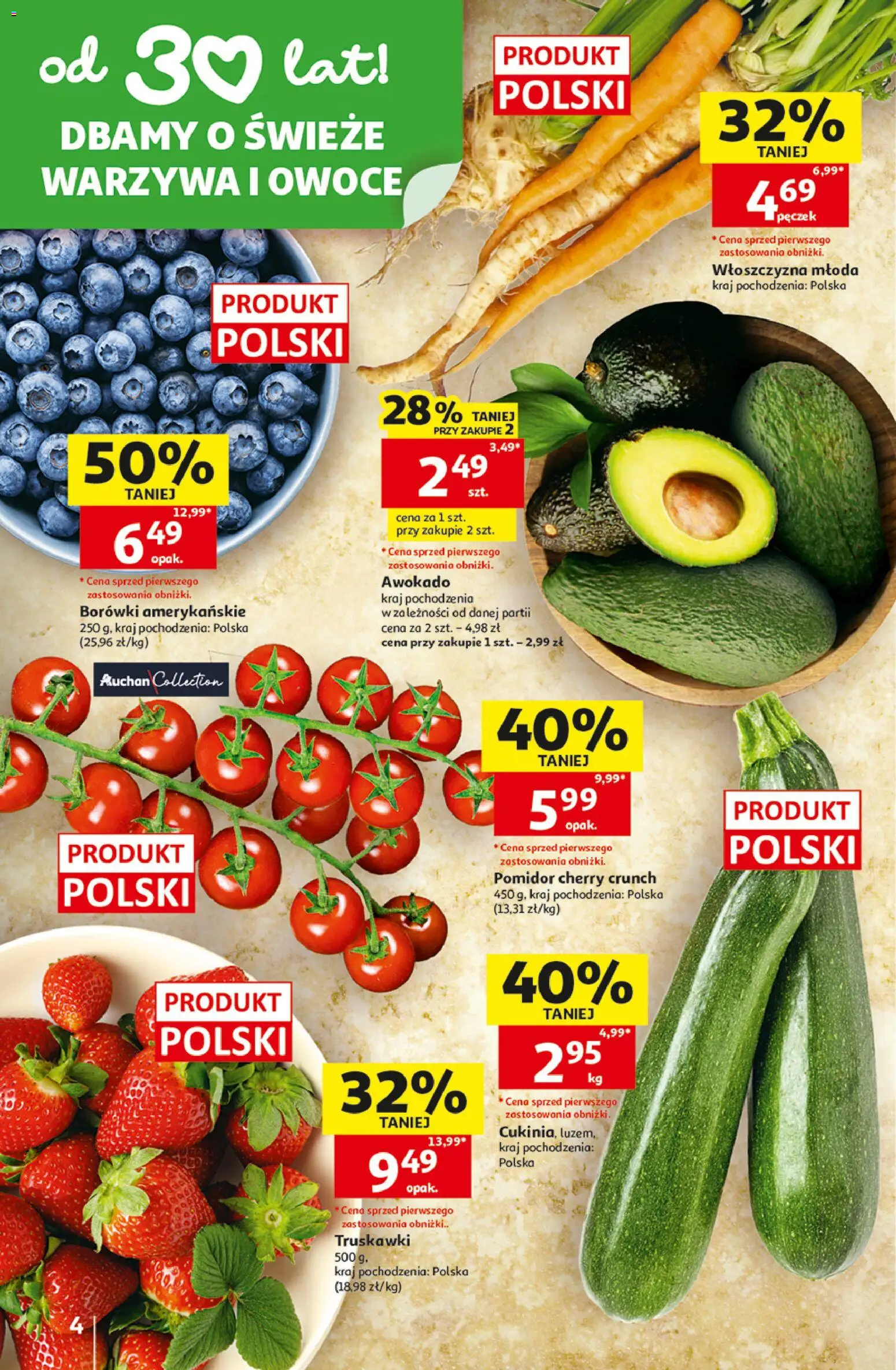 Auchan gazetka - 30 Lat Hipermarket od 16.07.2026 | Strona: 4 | Produkty: Pomidor cherry, Truskawki, Warzywa, Owoce