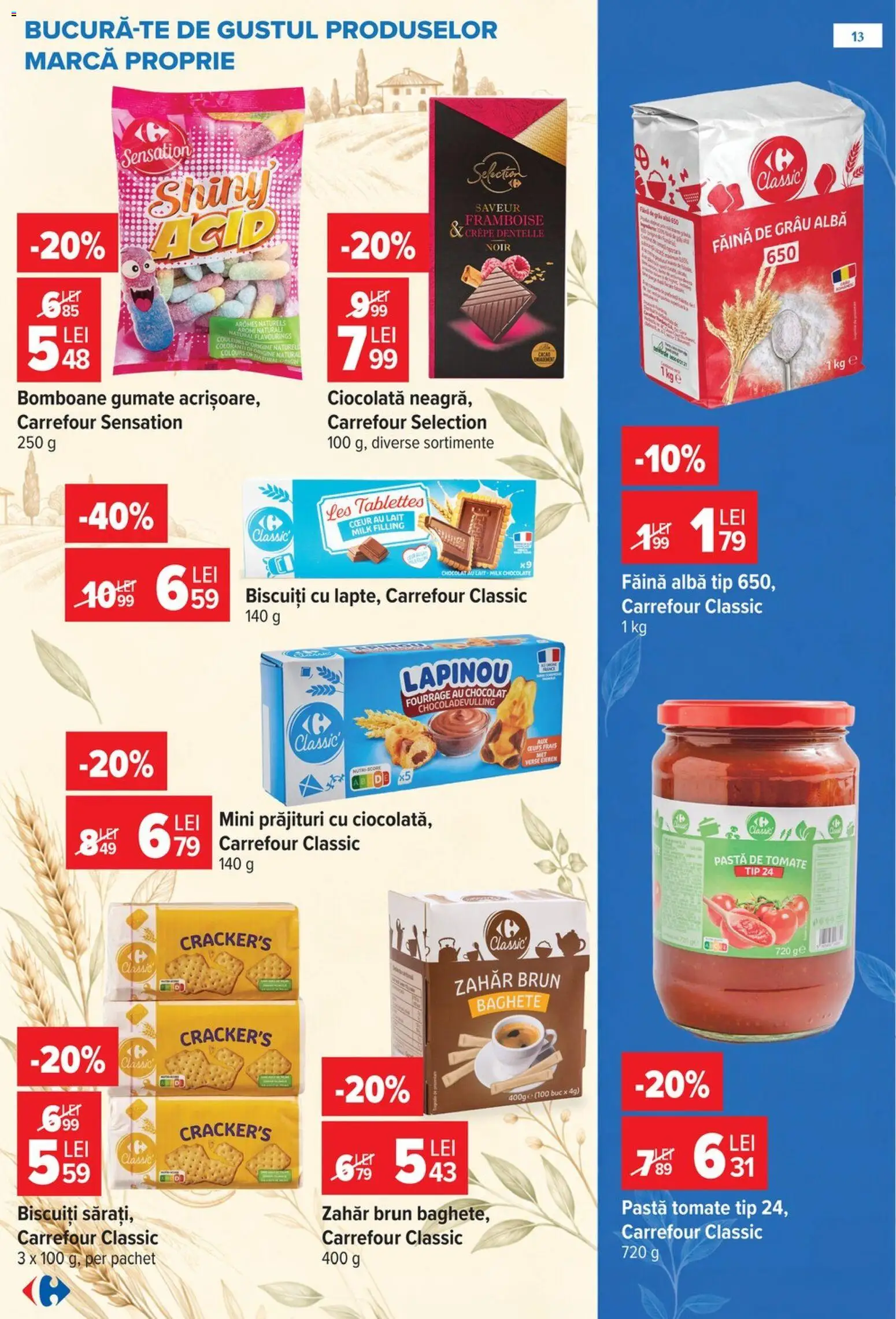Noul catalog Carrefour – valabil de la 14.10.2026 | Pagină: 13 | Produse: Ciocolată, Făină, Bomboane, Tip