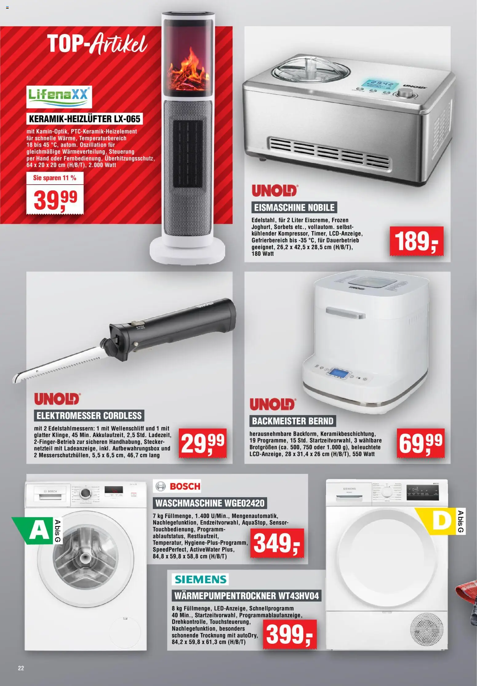 Handelshof Prospekt – gültig ab 29.10.2026 | Seite: 22 | Produkte: Bosch, Siemens, Waschmaschine, Netzteil