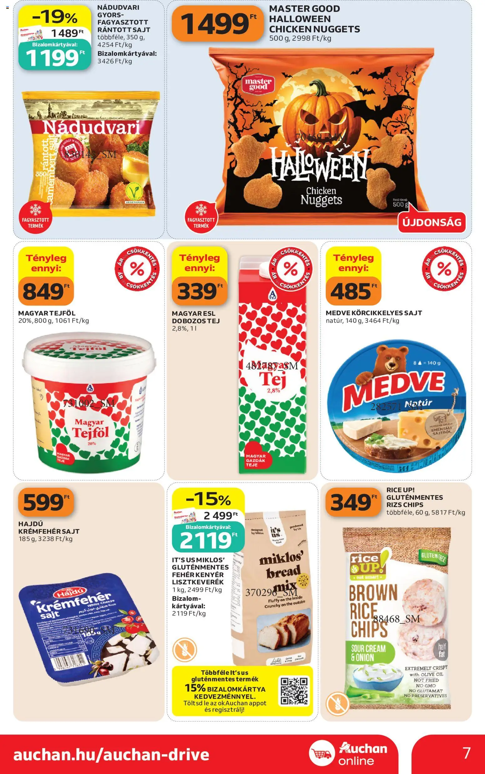 Auchan akciós ujság - amely érvényes a következő dátumtól: 2026.10.22. | Oldal: 7 | Termékek: Nuggets, Tej, Sajt, Gluténmentes