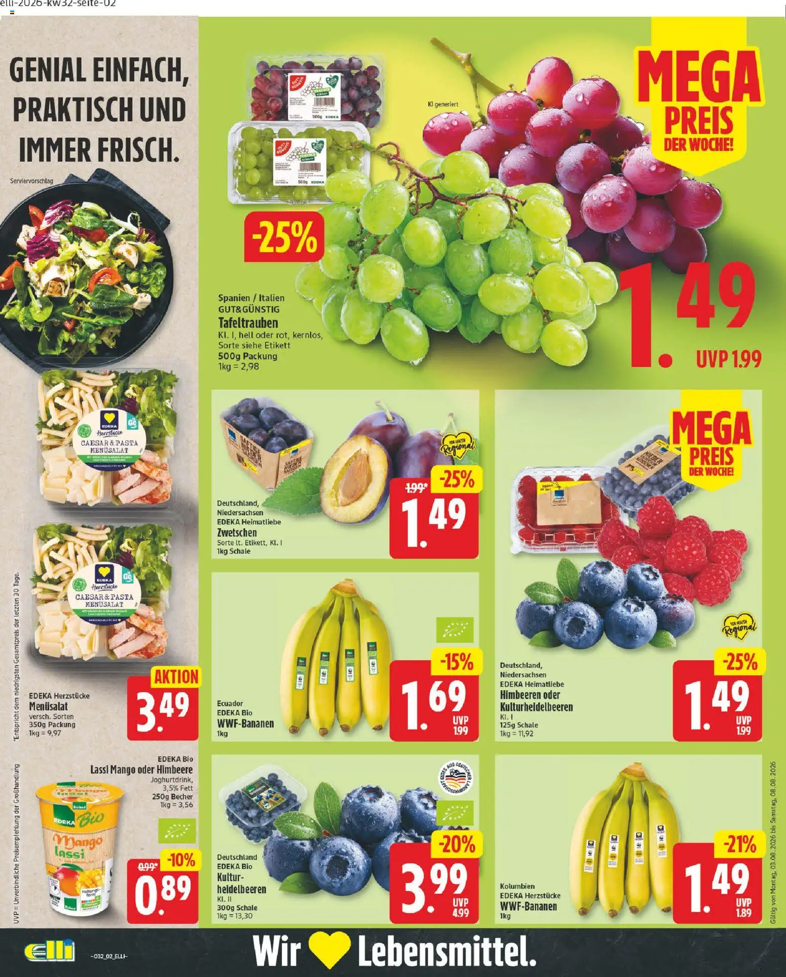 Elli Markt Prospekt Schloß – gültig ab 03.08.2026 | Seite: 2 | Produkte: Himbeeren, Mango, Himbeere, Pasta