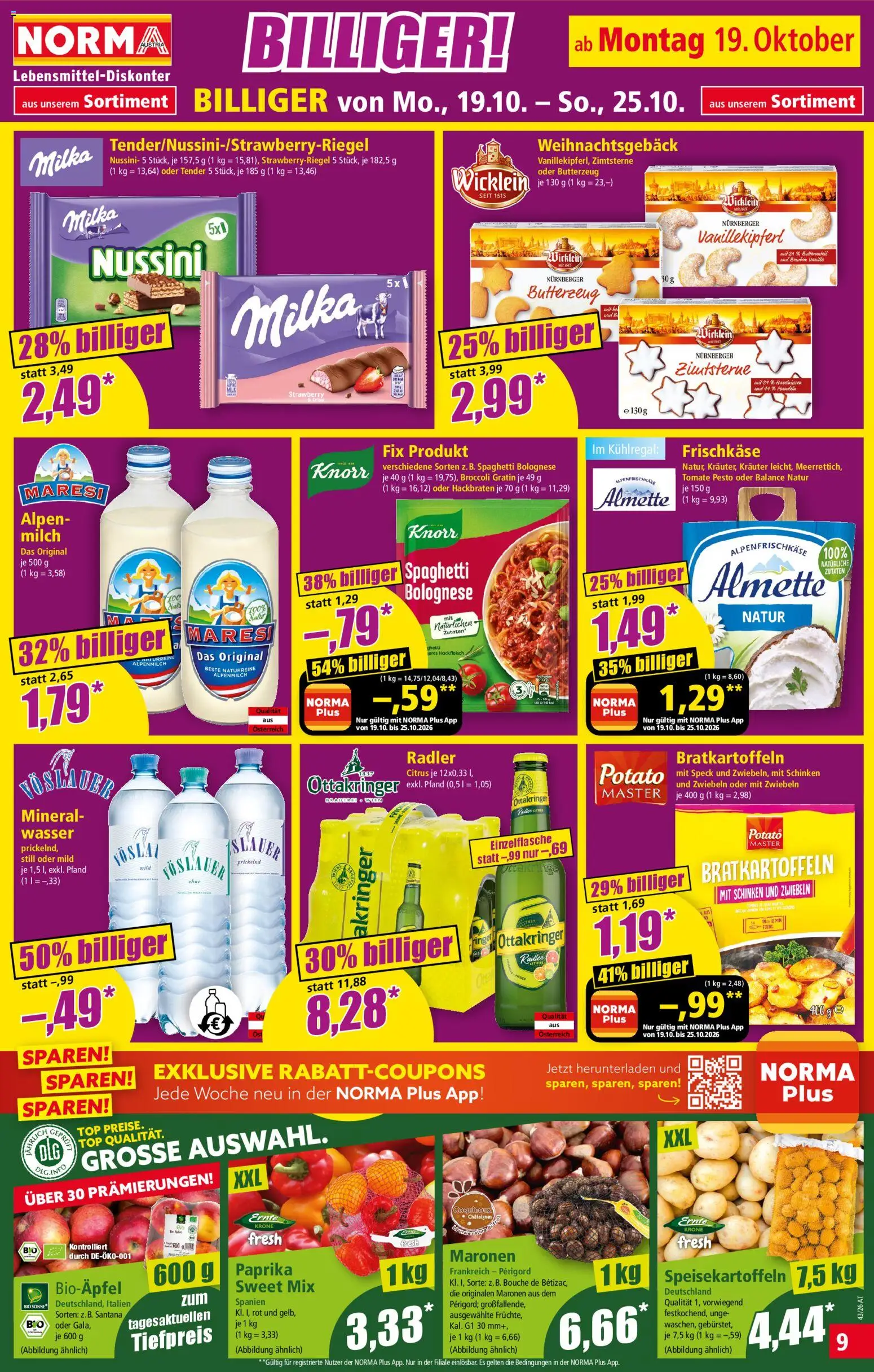 Norma Flugblatt gültig ab 19.10.2026 | Seite: 9 | Produkte: Zwiebeln, Wasser, Zutaten, Schinken
