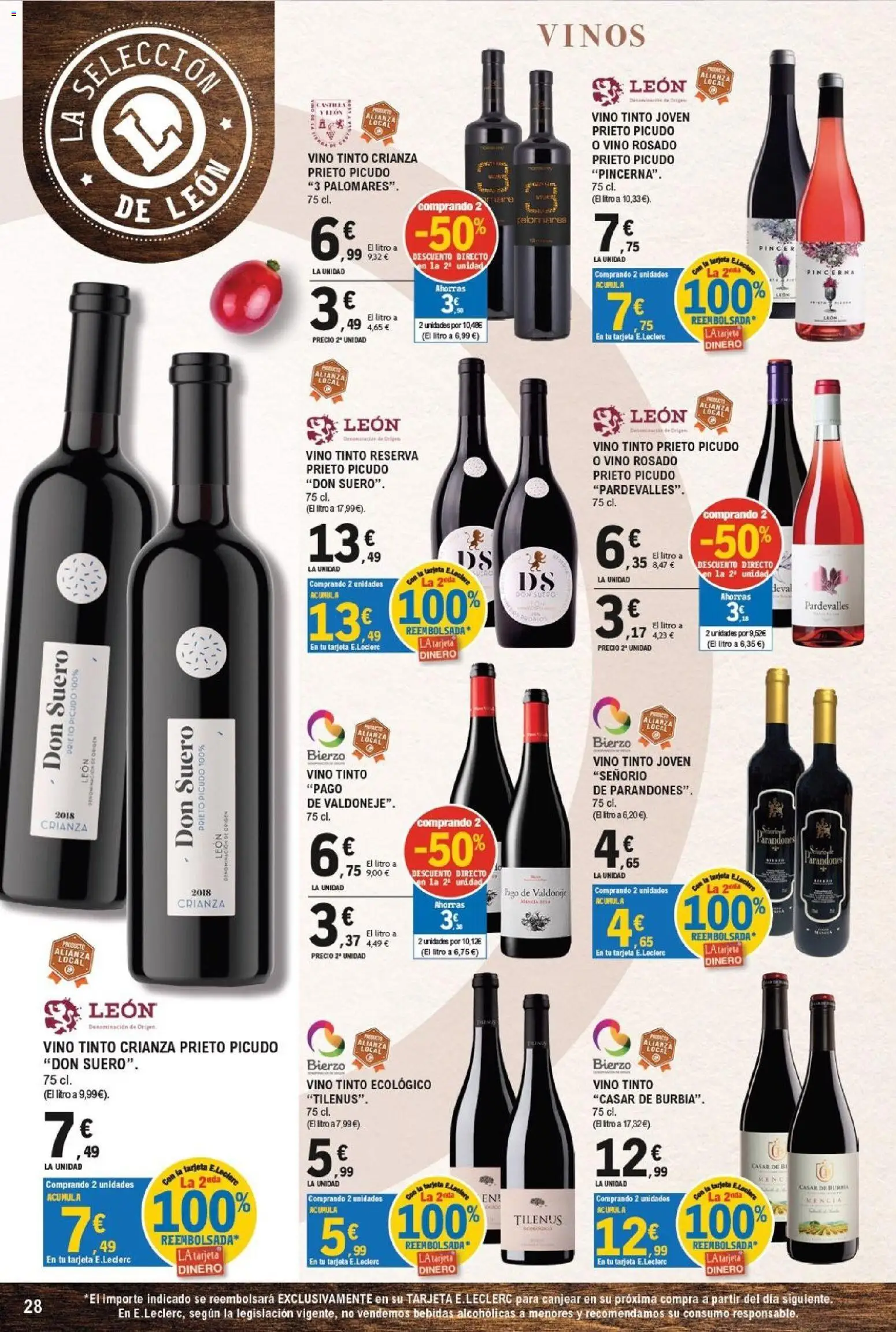 E.Leclerc - León │ válido desde el 21/09/2026 | Página: 28 | Productos: Vino tinto, Vino rosado, Vino, Bebidas