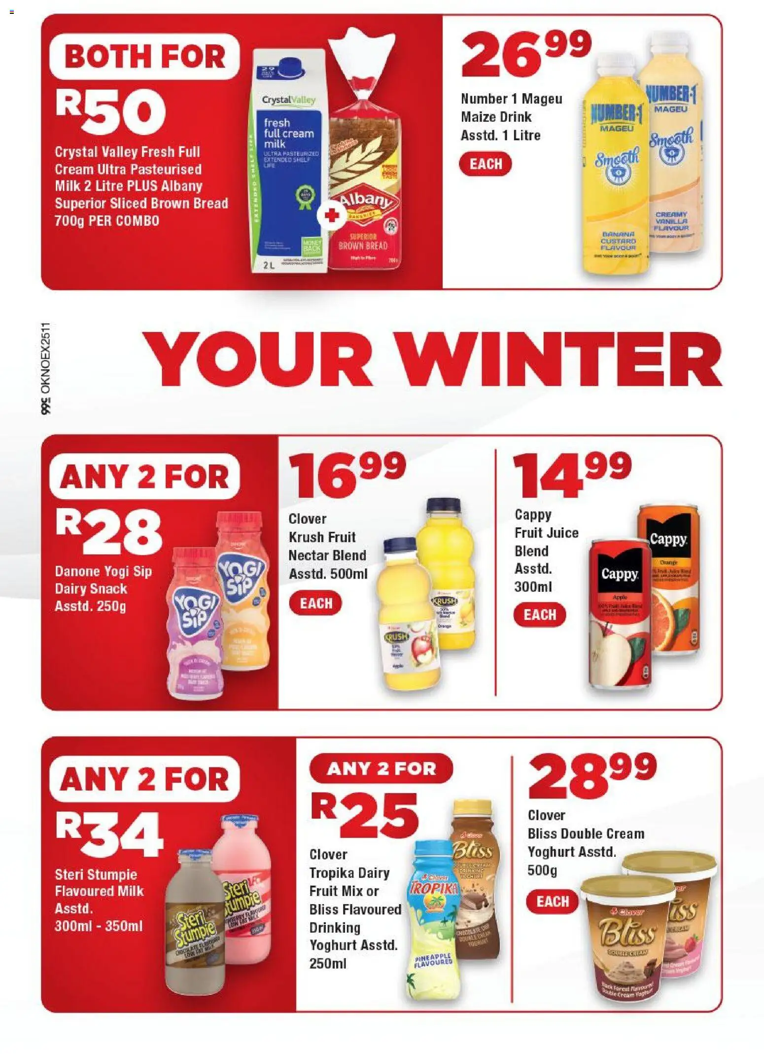 New OK Foods catalogue – valid from 01.06.2026 | Page: 2 | Products: Custard, Yoghurt, Bread, Juice