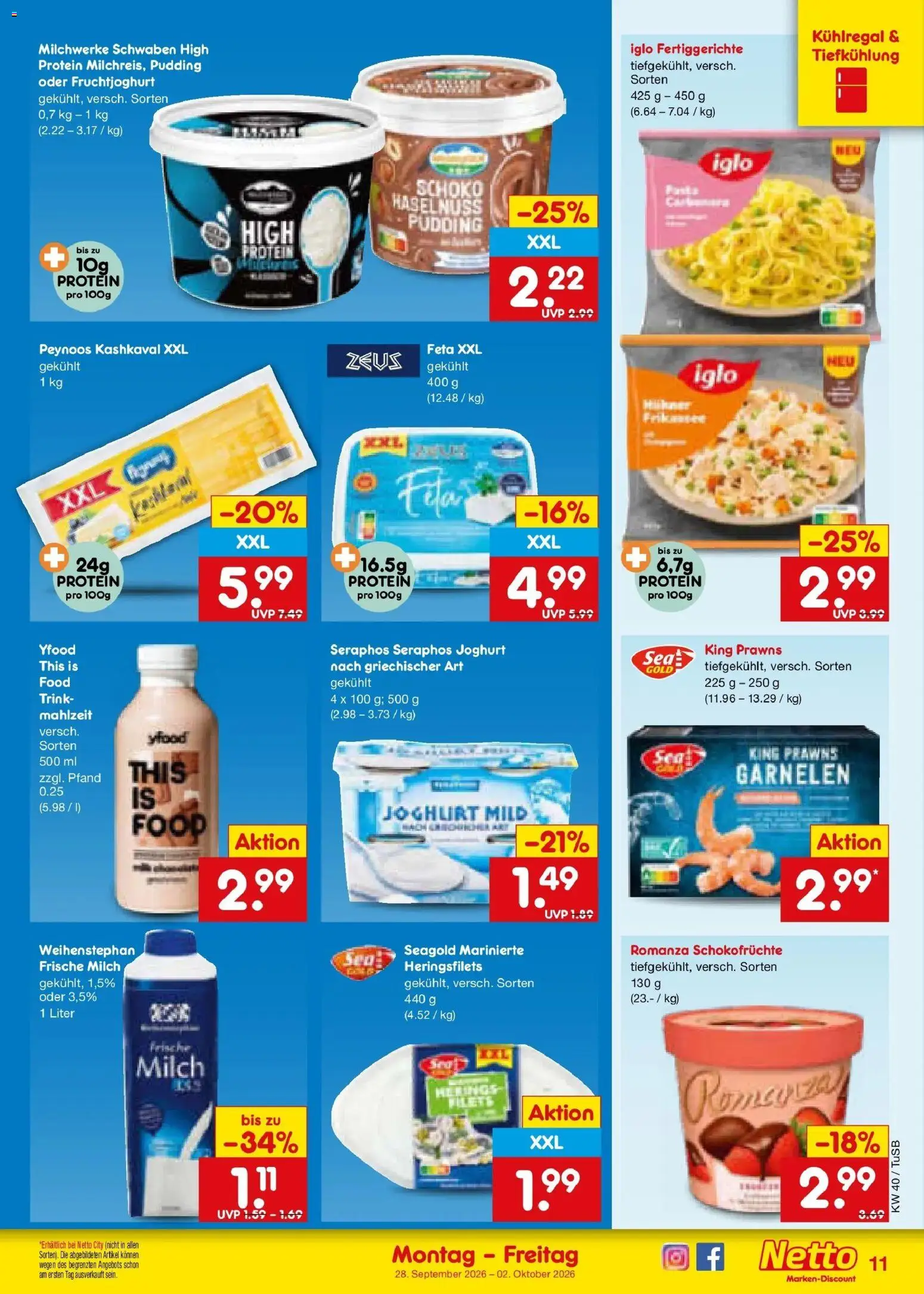Netto Marken-Discount Prospekt Sindelfingen – gültig ab 28.09.2026 | Seite: 15 | Produkte: Milch, Joghurt, Garnelen, YFood