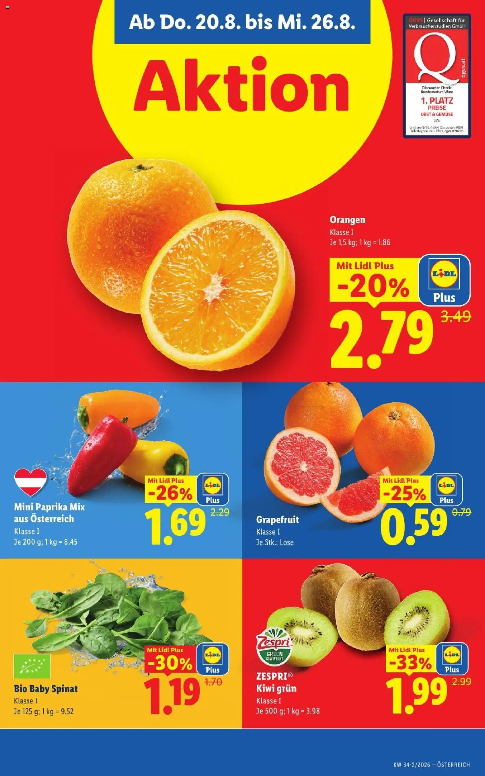Lidl - Flugblatt gültig ab 20.08.2026 | Seite: 5 | Produkte: Kiwi, Gemüse, Obst, Orangen