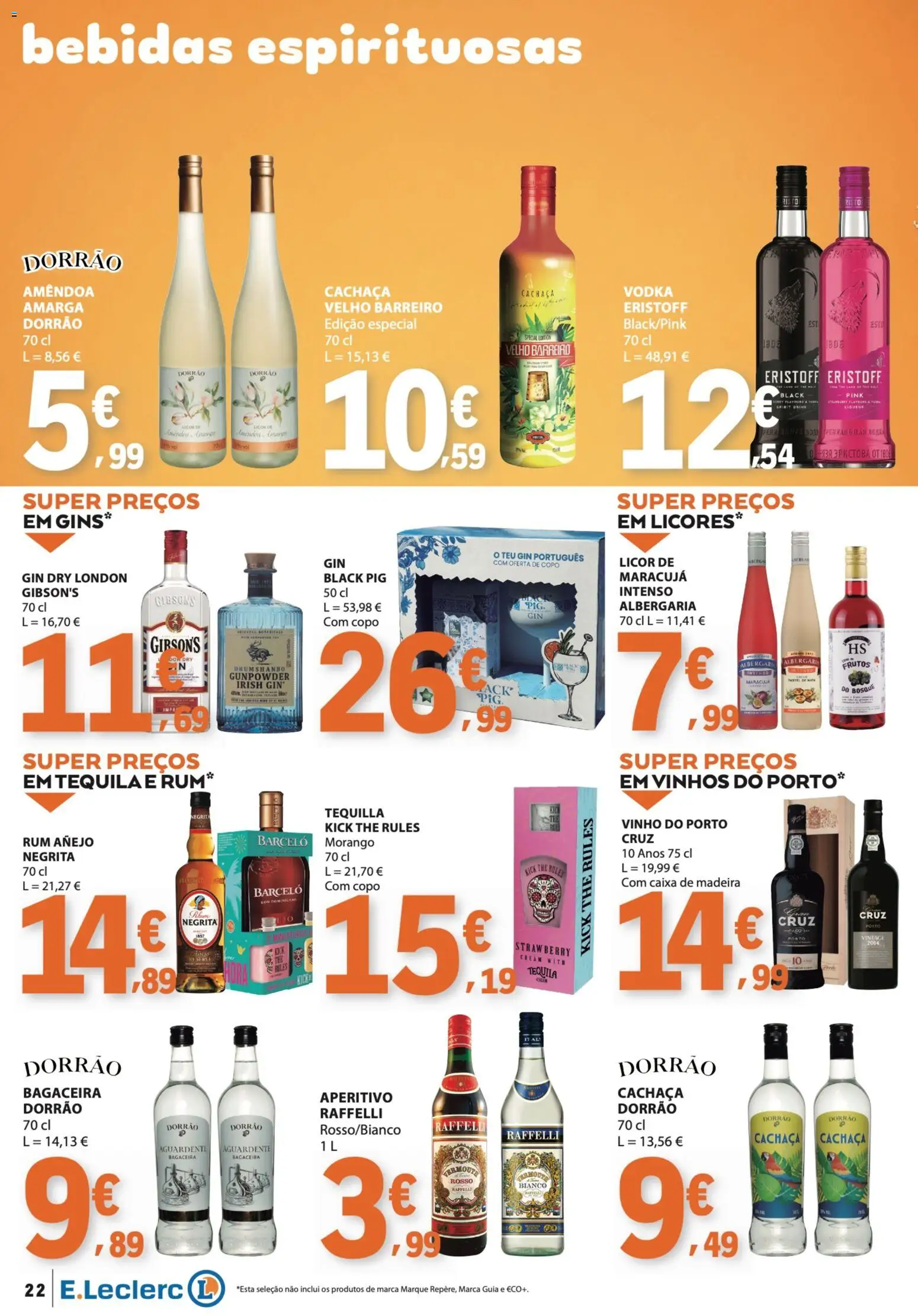 E.Leclerc folheto Bebidas, Gelados e Iogurtes │ válido de 16.06.2026 | Página: 22 | Produtos: Rum, Tequila, Nata, Gin