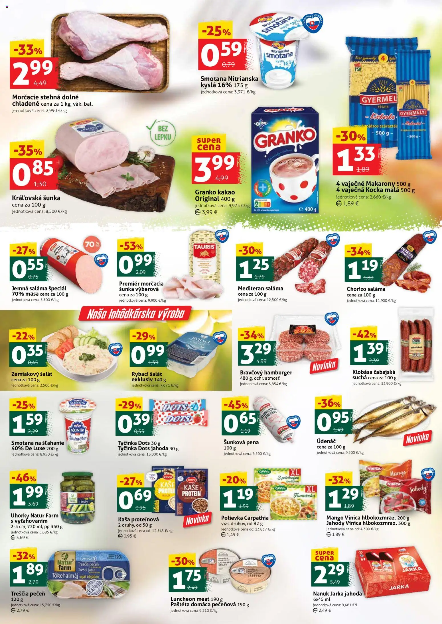Nové COOP Jednota akcie – leták je platný od 07.08.2026 | Strana: 2 | Produkty: Saláma, Nanuk, Šalát, Uhorky