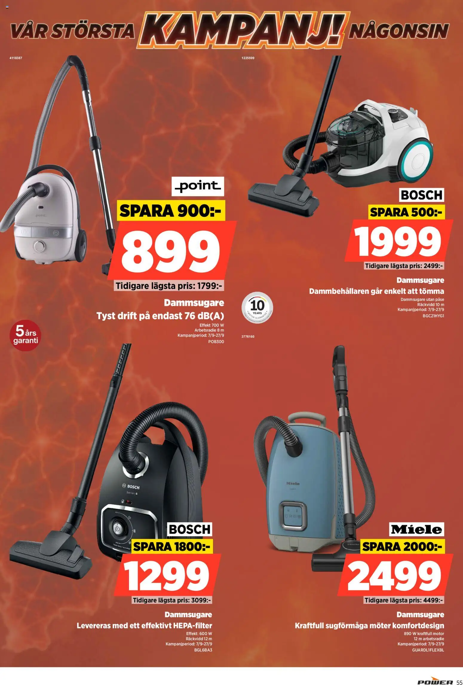 Power reklamblad aktuell från 07/09/2026 | Sida: 55 | Produkter: Dammsugare, Dammsugare utan påse