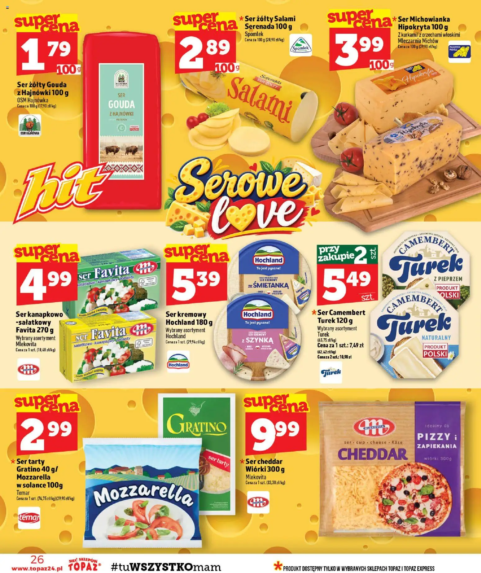 Topaz gazetka - MAZ od 29.10.2026 | Strona: 26 | Produkty: Ser camembert, Ser, Mozzarella, Ser cheddar