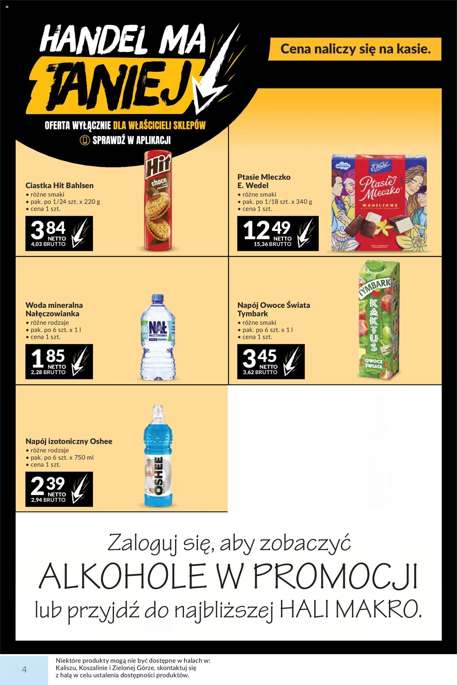 Makro gazetka od 27.10.2026 | Strona: 4 | Produkty: Alkohole, Tymbark, Ptasie mleczko, Woda