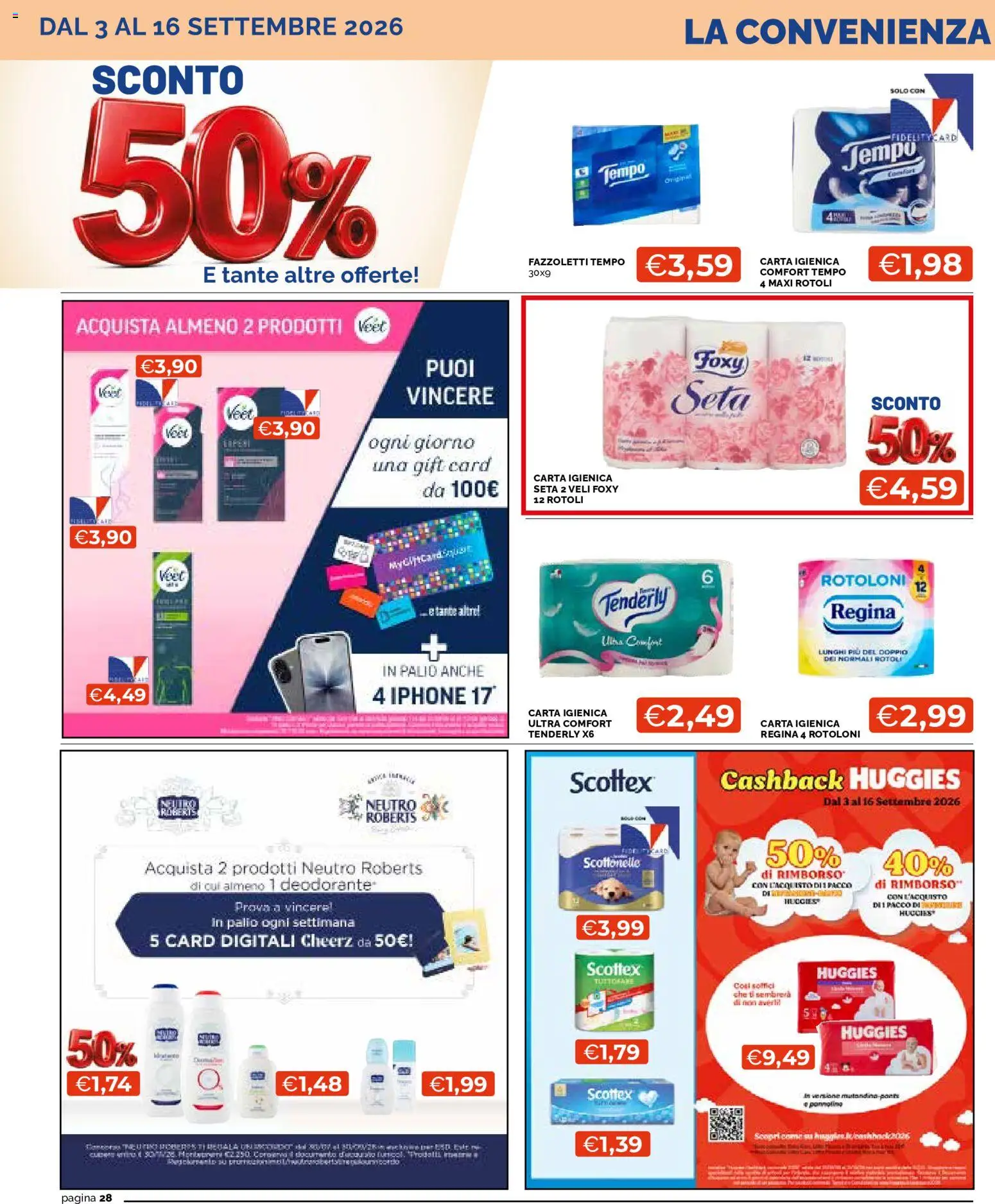 Volantino Mercatò del 03/09/2026 | Pagina: 28 | Prodotti: Carta igienica, Iphone, Deodorante, Fazzoletti